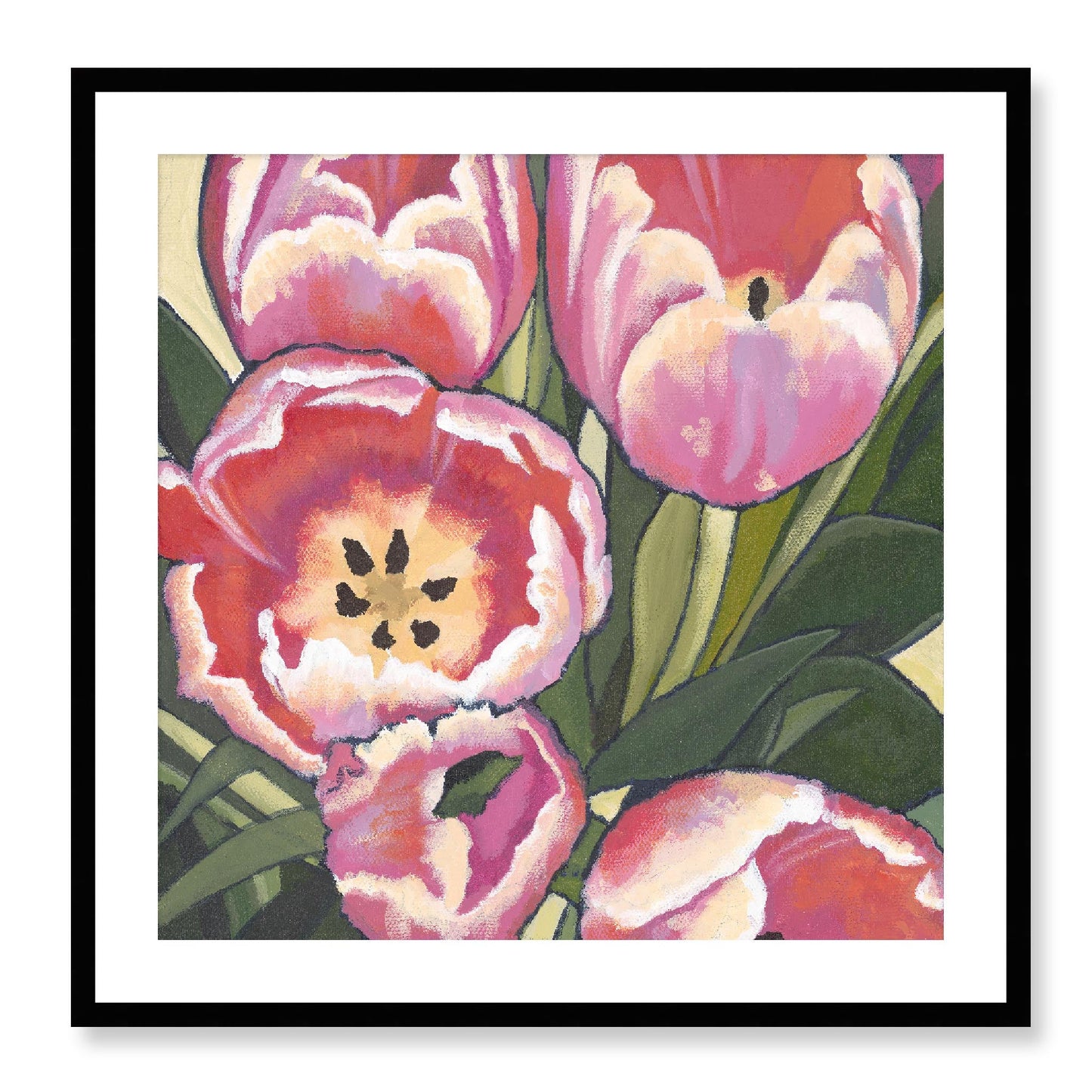 Framed Fine Art Print - 12x12 16x16 20x20 24x24 28x28 32x32 36x36 40x40 inches | Pink Tulips in Acrylic, FPS-1080, Prints, Fine art, Black Frame, 71 x 71 cm ,28 x 28 inches