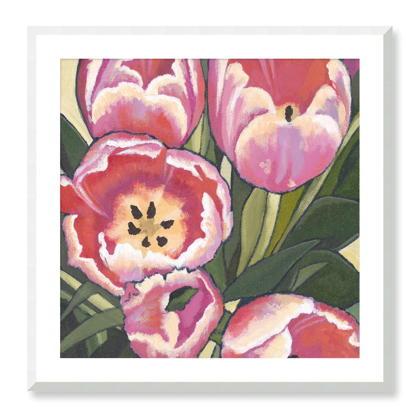 Framed Fine Art Print - 12x12 16x16 20x20 24x24 28x28 32x32 36x36 40x40 inches | Pink Tulips in Acrylic, FPS-1080, Prints, Fine art, White Frame, 71 x 71 cm ,28 x 28 inches