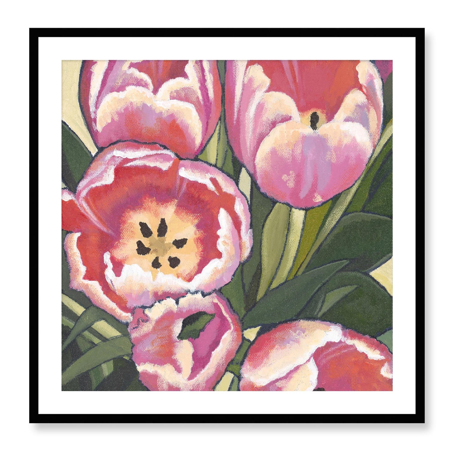Framed Fine Art Print - 12x12 16x16 20x20 24x24 28x28 32x32 36x36 40x40 inches | Pink Tulips in Acrylic, FPS-1080, Prints, Fine art, Black Frame, 81 x 81 cm ,32 x 32 inches