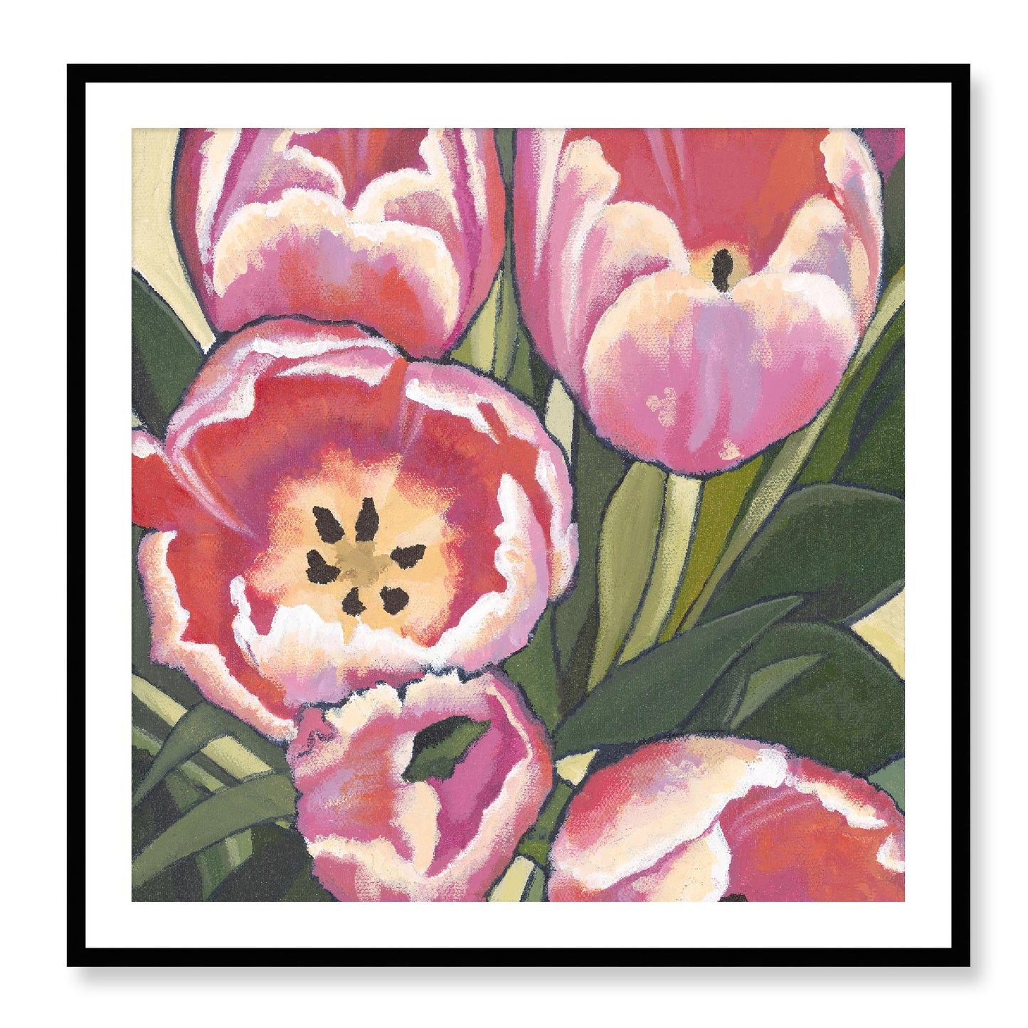 Framed Fine Art Print - 12x12 16x16 20x20 24x24 28x28 32x32 36x36 40x40 inches | Pink Tulips in Acrylic, FPS-1080, Prints, Fine art, Black Frame, 91 x 91 cm ,36 x 36 inches