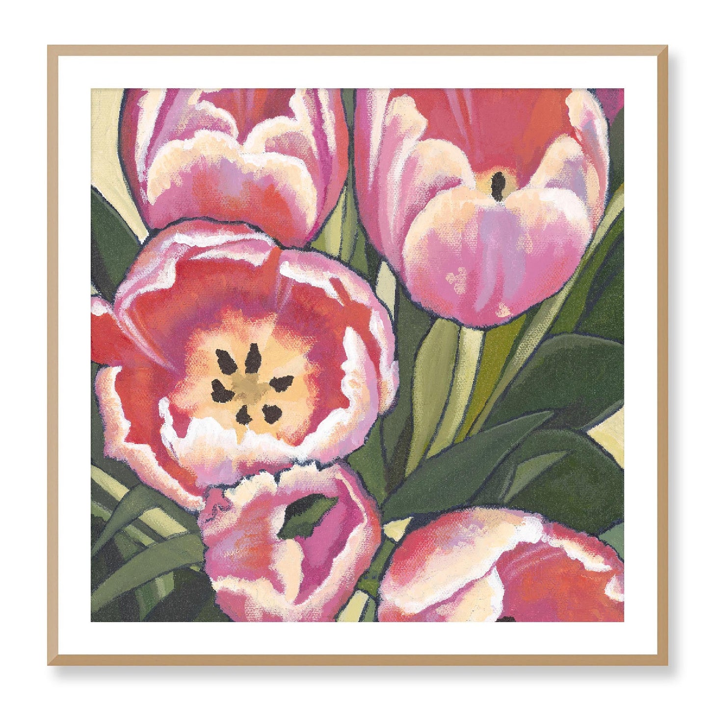 Framed Fine Art Print - 12x12 16x16 20x20 24x24 28x28 32x32 36x36 40x40 inches | Pink Tulips in Acrylic, FPS-1080, Prints, Fine art, White Frame, 91 x 91 cm ,36 x 36 inches