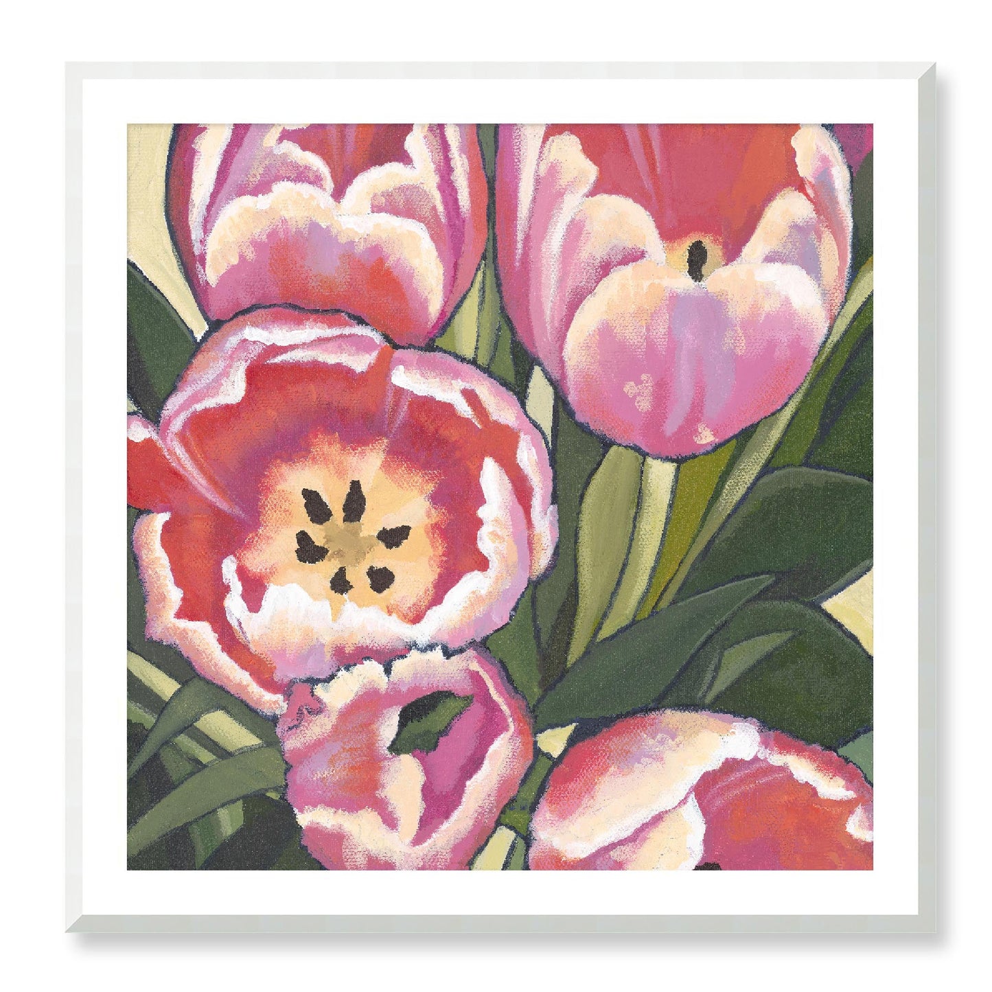 Framed Fine Art Print - 12x12 16x16 20x20 24x24 28x28 32x32 36x36 40x40 inches | Pink Tulips in Acrylic, FPS-1080, Prints, Fine art, Natural Frame, 91 x 91 cm ,36 x 36 inches