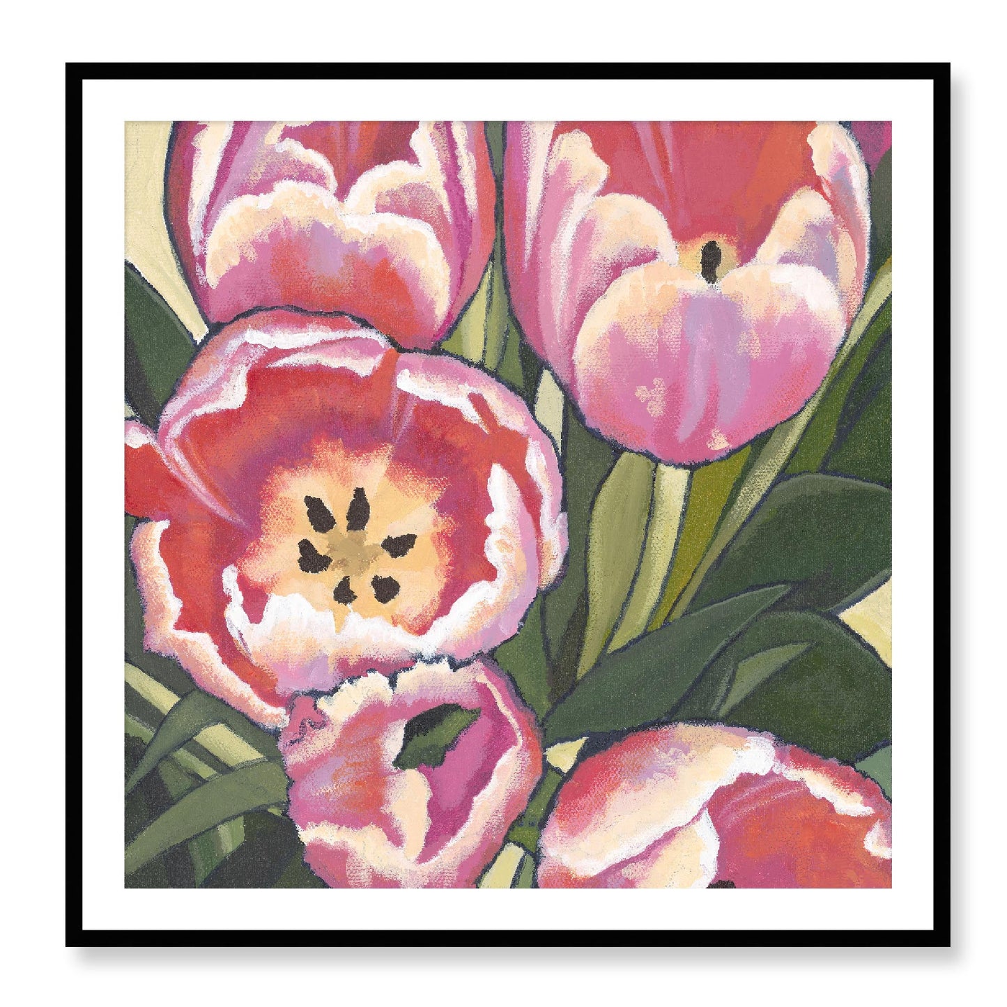 Framed Fine Art Print - 12x12 16x16 20x20 24x24 28x28 32x32 36x36 40x40 inches | Pink Tulips in Acrylic, FPS-1080, Prints, Fine art, Black Frame, 102 x 102 cm ,40 x 40 inches
