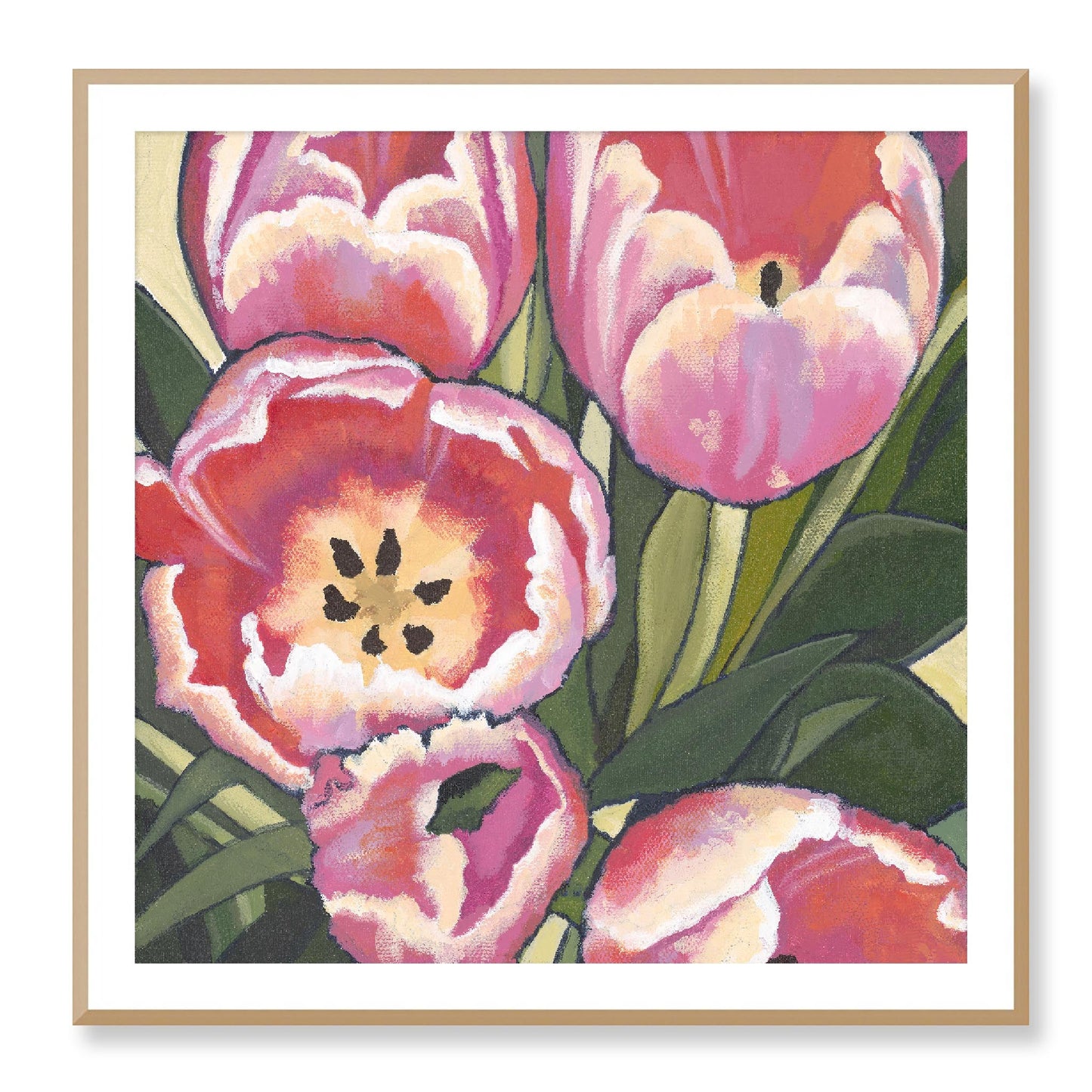 Framed Fine Art Print - 12x12 16x16 20x20 24x24 28x28 32x32 36x36 40x40 inches | Pink Tulips in Acrylic, FPS-1080, Prints, Fine art, White Frame, 102 x 102 cm ,40 x 40 inches
