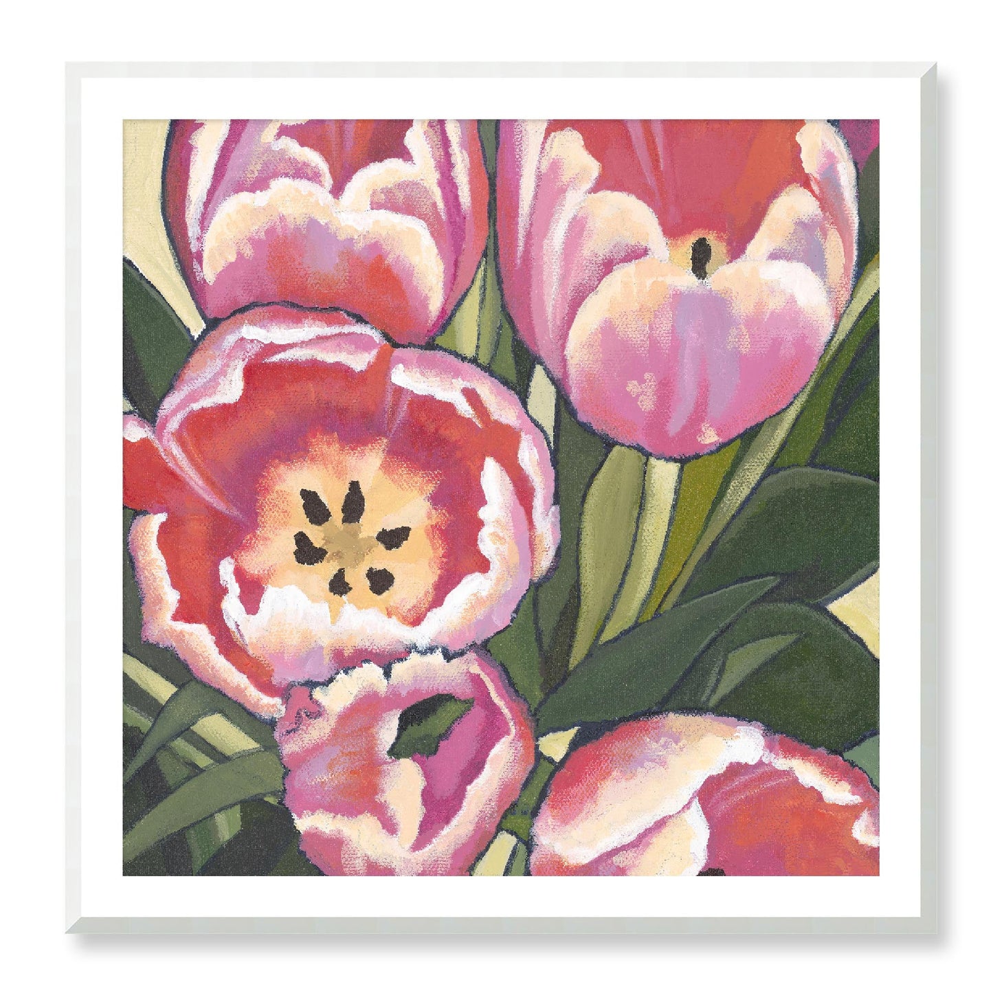 Framed Fine Art Print - 12x12 16x16 20x20 24x24 28x28 32x32 36x36 40x40 inches | Pink Tulips in Acrylic, FPS-1080, Prints, Fine art, Natural Frame, 102 x 102 cm ,40 x 40 inches