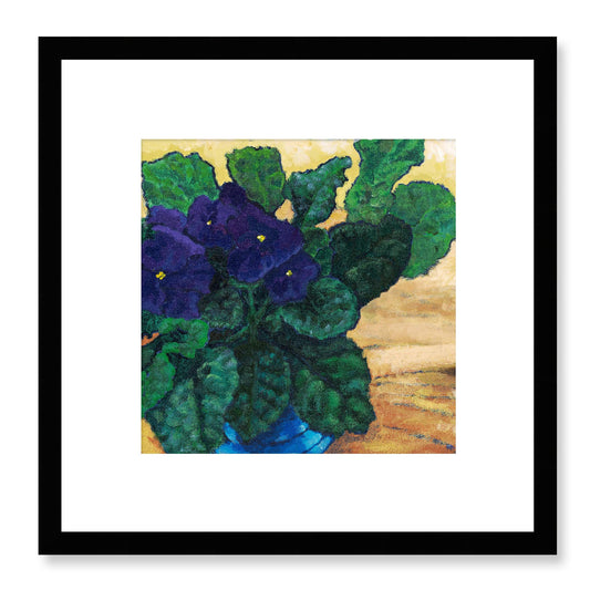 Framed Fine Art Print, White Mat - 12x12 16x16 20x20 24x24 28x28 32x32 36x36 40x40 inches | African Violets in Acrylic, FPS-1090, Prints, Fine art, Black Frame, 30 x 30 cm ,12 x 12 inches