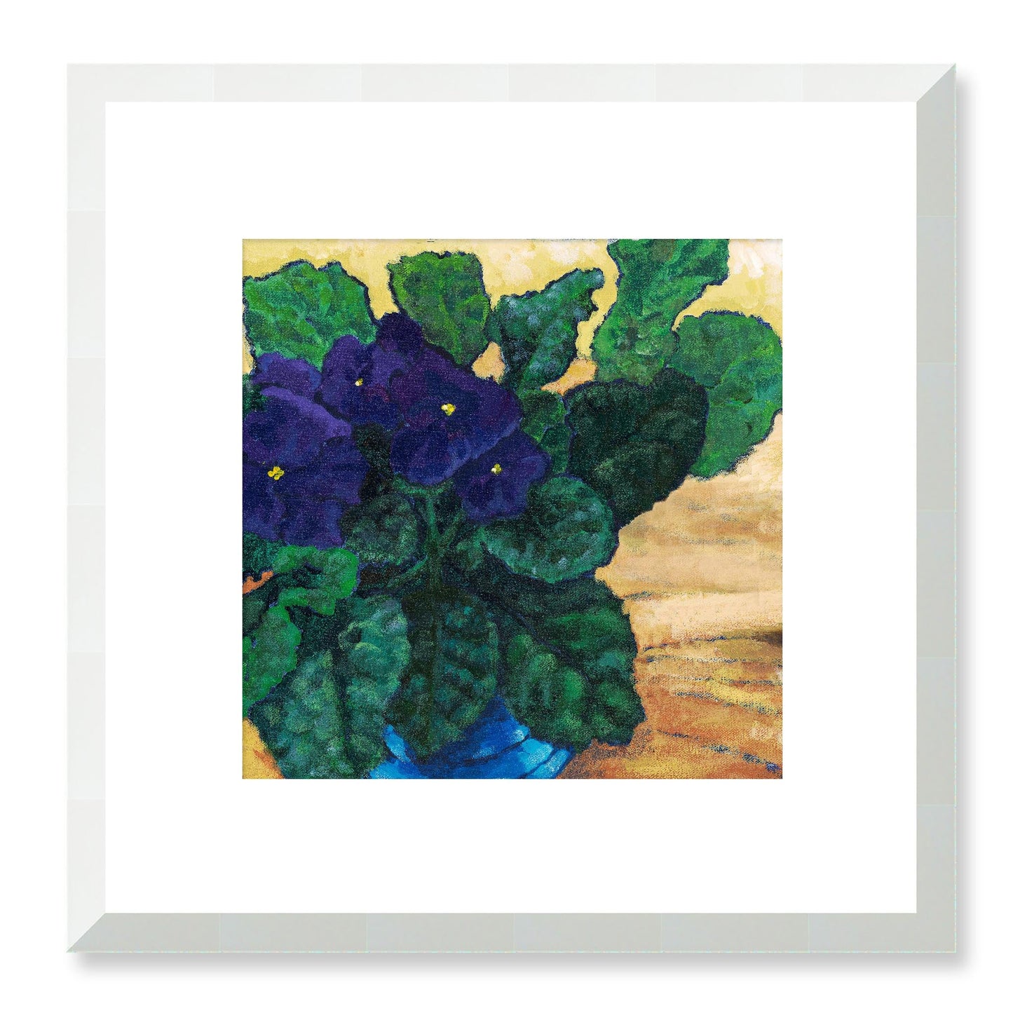Framed Fine Art Print, White Mat - 12x12 16x16 20x20 24x24 28x28 32x32 36x36 40x40 inches | African Violets in Acrylic, FPS-1090, Prints, Fine art, White Frame, 30 x 30 cm ,12 x 12 inches