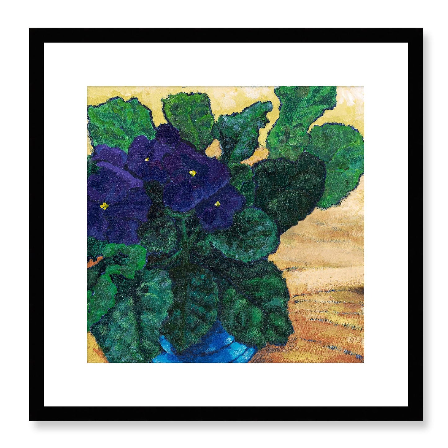 Framed Fine Art Print, White Mat - 12x12 16x16 20x20 24x24 28x28 32x32 36x36 40x40 inches | African Violets in Acrylic, FPS-1090, Prints, Fine art, Black Frame, 41 x 41 cm ,16 x 16 inches
