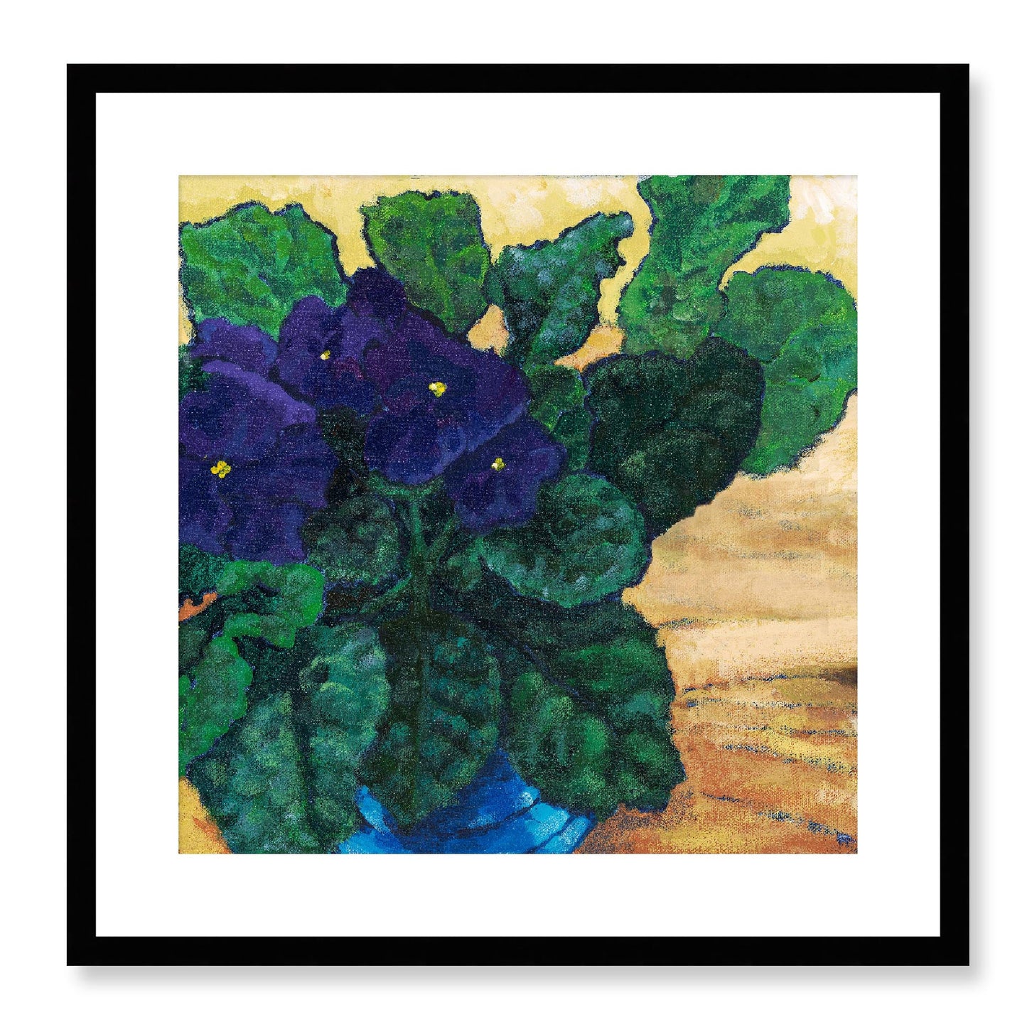 Framed Fine Art Print, White Mat - 12x12 16x16 20x20 24x24 28x28 32x32 36x36 40x40 inches | African Violets in Acrylic, FPS-1090, Prints, Fine art, Black Frame, 51 x 51 cm ,20 x 20 inches