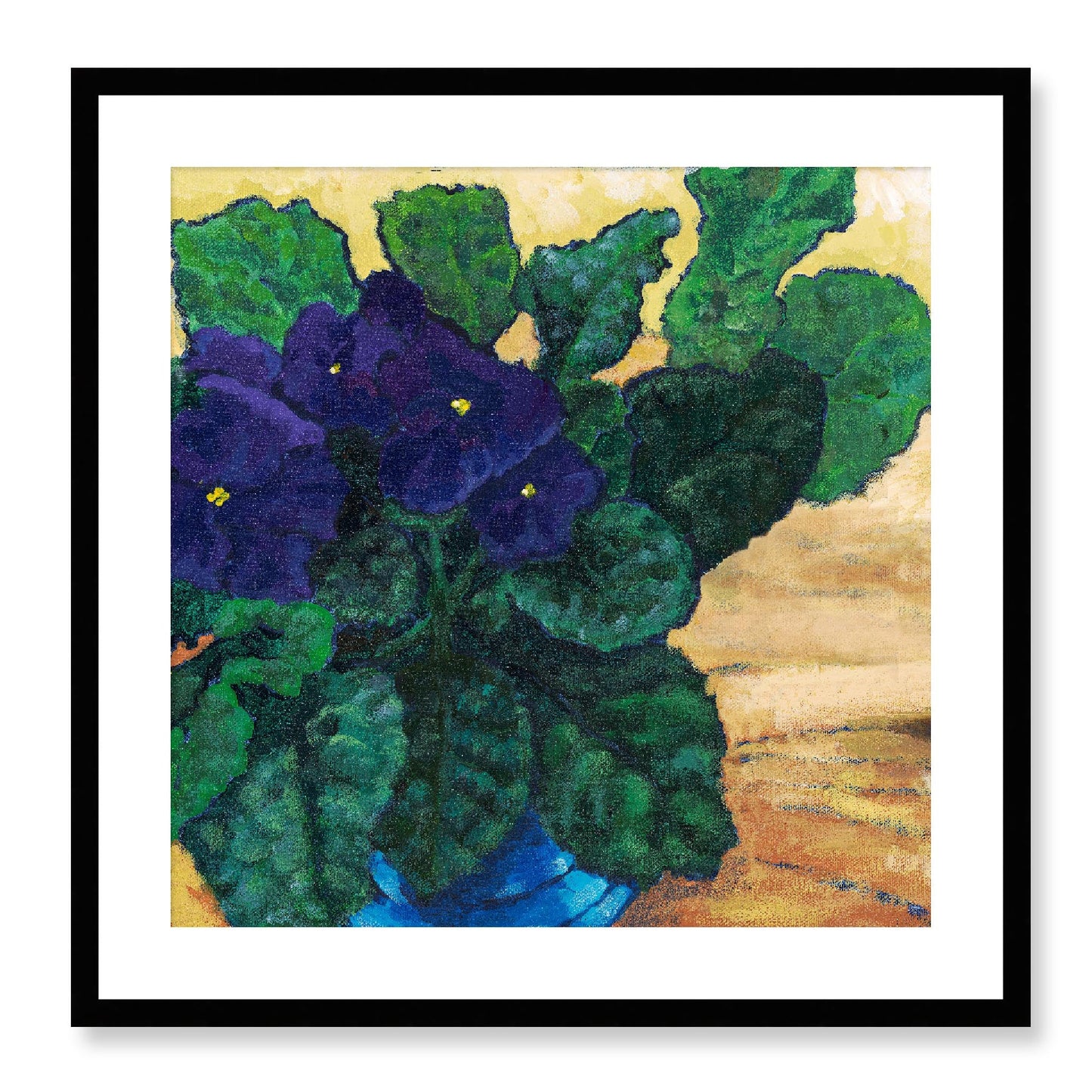 Framed Fine Art Print, White Mat - 12x12 16x16 20x20 24x24 28x28 32x32 36x36 40x40 inches | African Violets in Acrylic, FPS-1090, Prints, Fine art, Black Frame, 61 x 61 cm ,24 x 24 inches