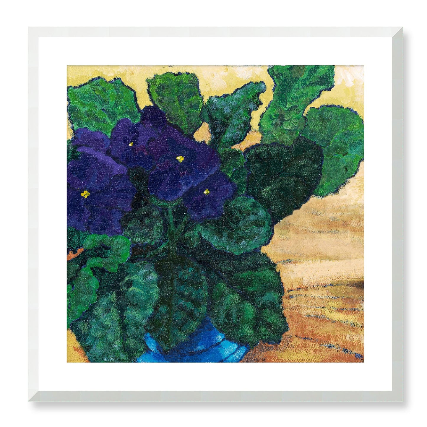 Framed Fine Art Print, White Mat - 12x12 16x16 20x20 24x24 28x28 32x32 36x36 40x40 inches | African Violets in Acrylic, FPS-1090, Prints, Fine art, White Frame, 61 x 61 cm ,24 x 24 inches