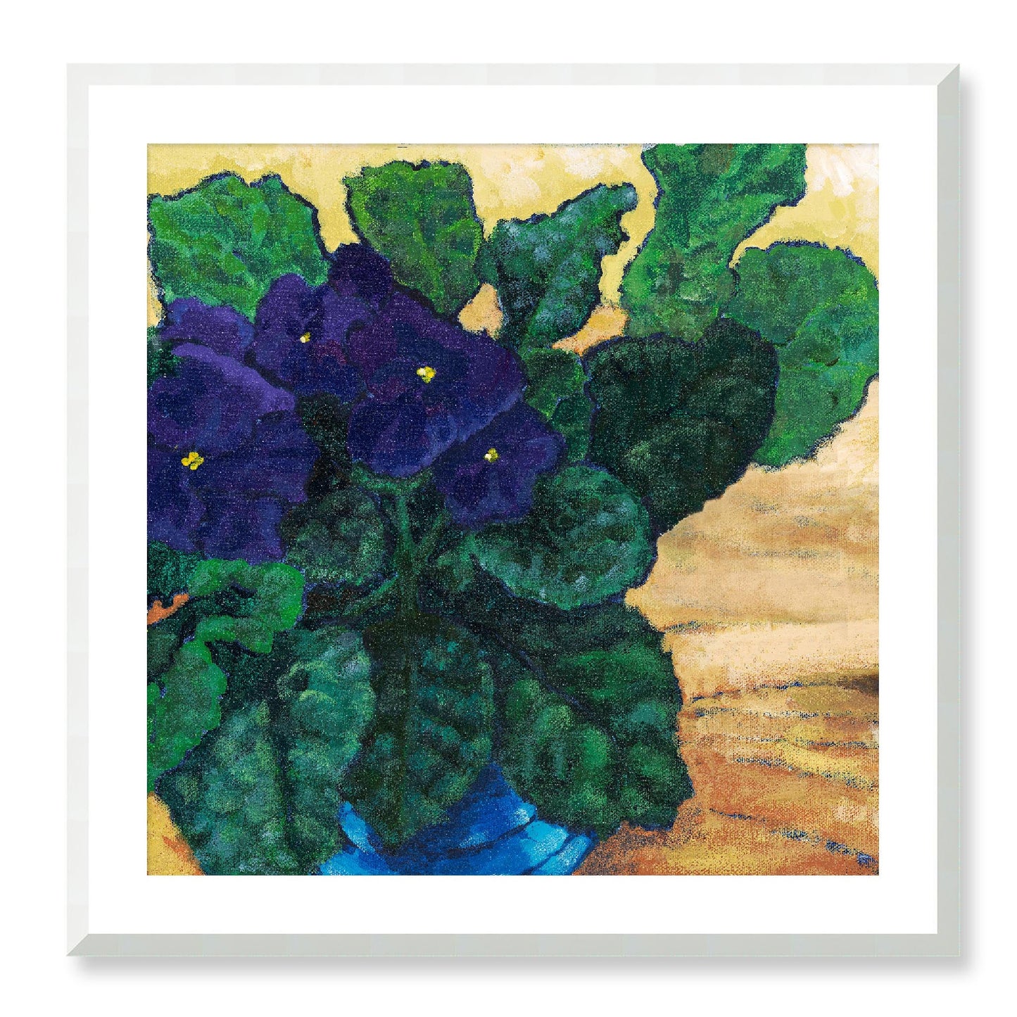 Framed Fine Art Print, White Mat - 12x12 16x16 20x20 24x24 28x28 32x32 36x36 40x40 inches | African Violets in Acrylic, FPS-1090, Prints, Fine art, White Frame, 71 x 71 cm ,28 x 28 inches