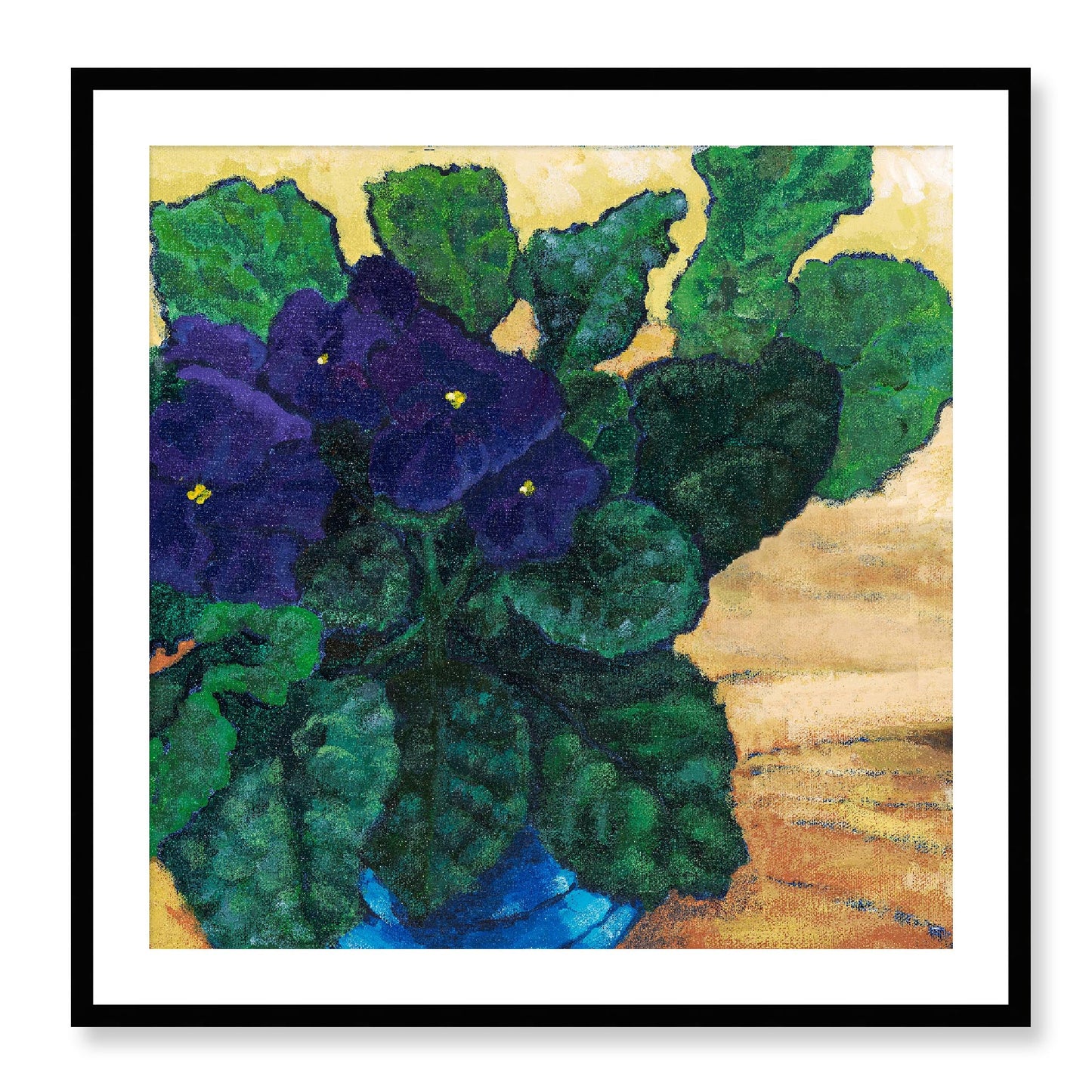 Framed Fine Art Print, White Mat - 12x12 16x16 20x20 24x24 28x28 32x32 36x36 40x40 inches | African Violets in Acrylic, FPS-1090, Prints, Fine art, Black Frame, 81 x 81 cm ,32 x 32 inches
