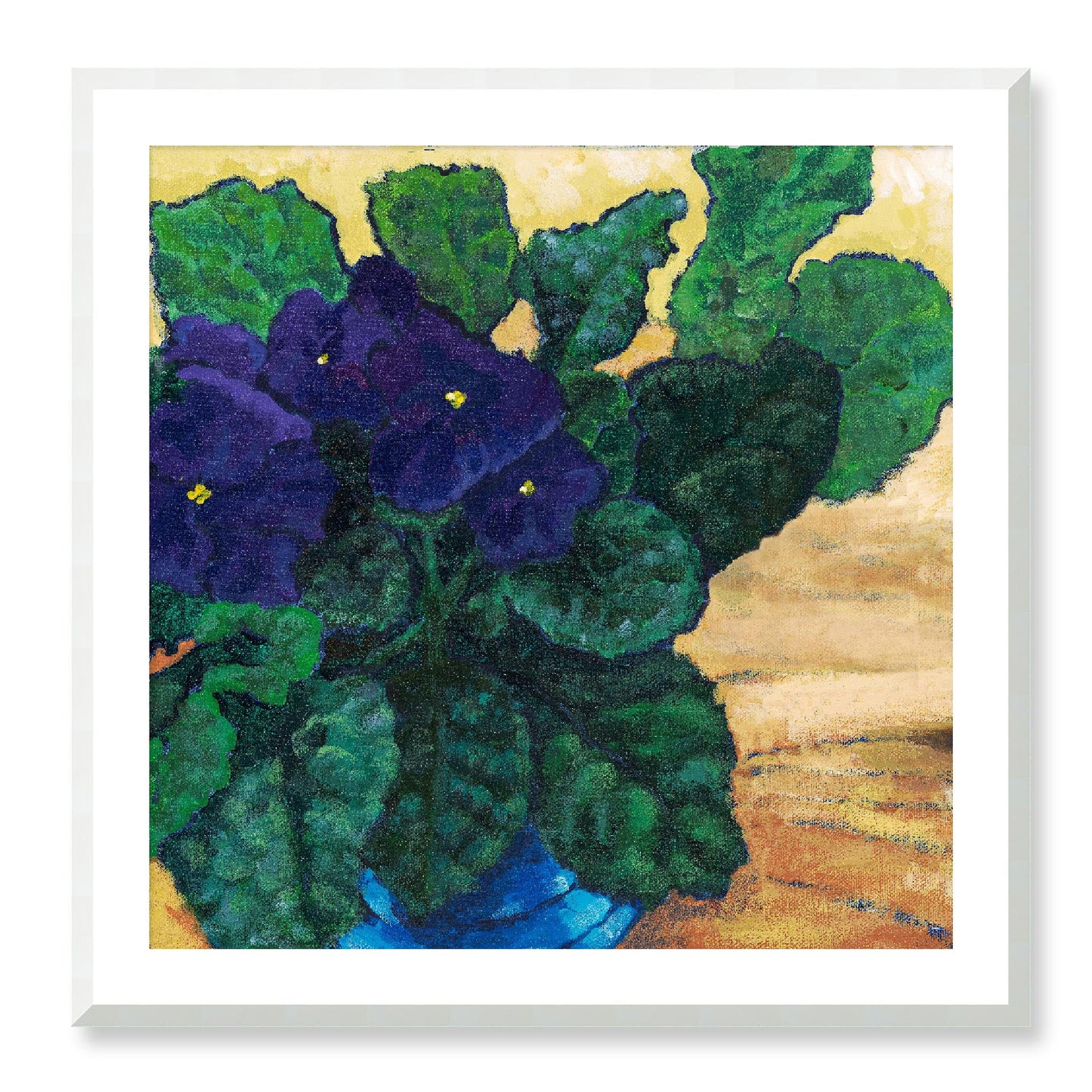 Framed Fine Art Print, White Mat - 12x12 16x16 20x20 24x24 28x28 32x32 36x36 40x40 inches | African Violets in Acrylic, FPS-1090, Prints, Fine art, White Frame, 81 x 81 cm ,32 x 32 inches