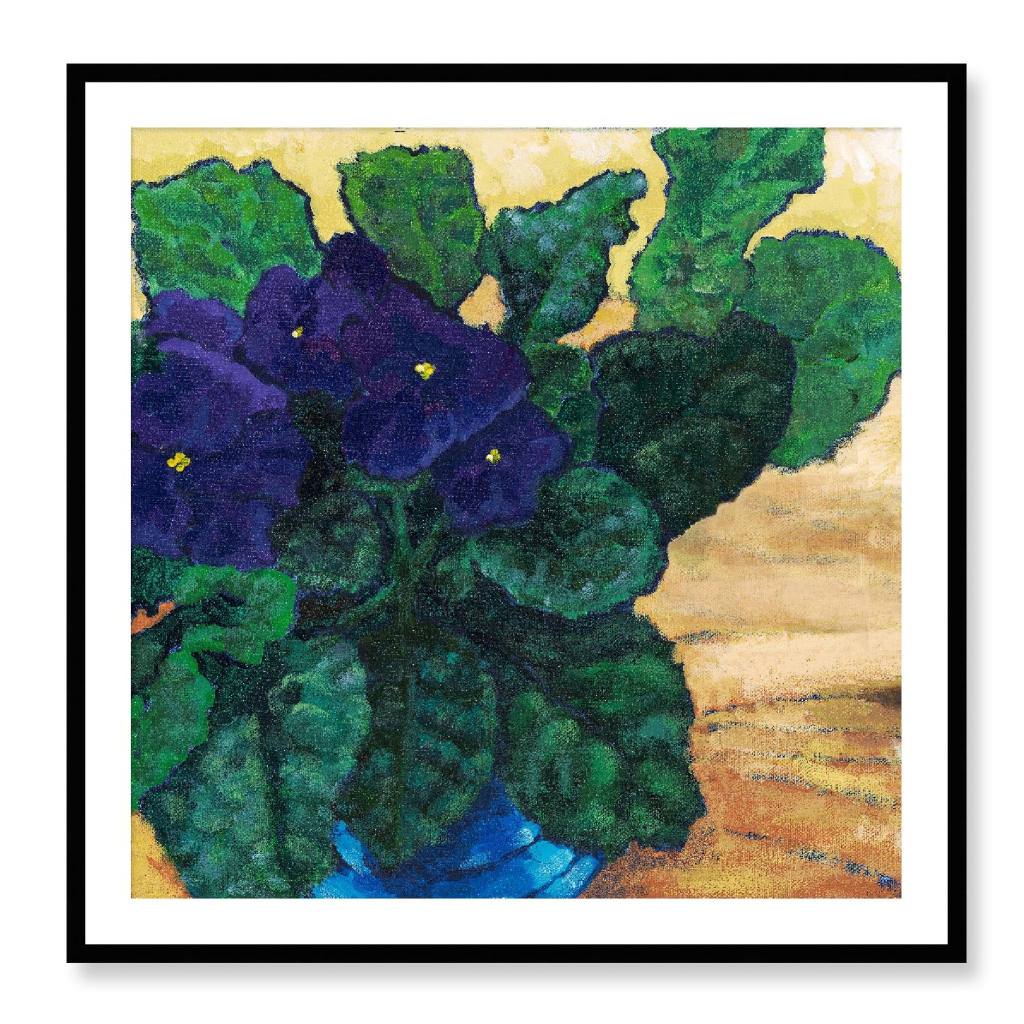 Framed Fine Art Print, White Mat - 12x12 16x16 20x20 24x24 28x28 32x32 36x36 40x40 inches | African Violets in Acrylic, FPS-1090, Prints, Fine art, Black Frame, 91 x 91 cm ,36 x 36 inches