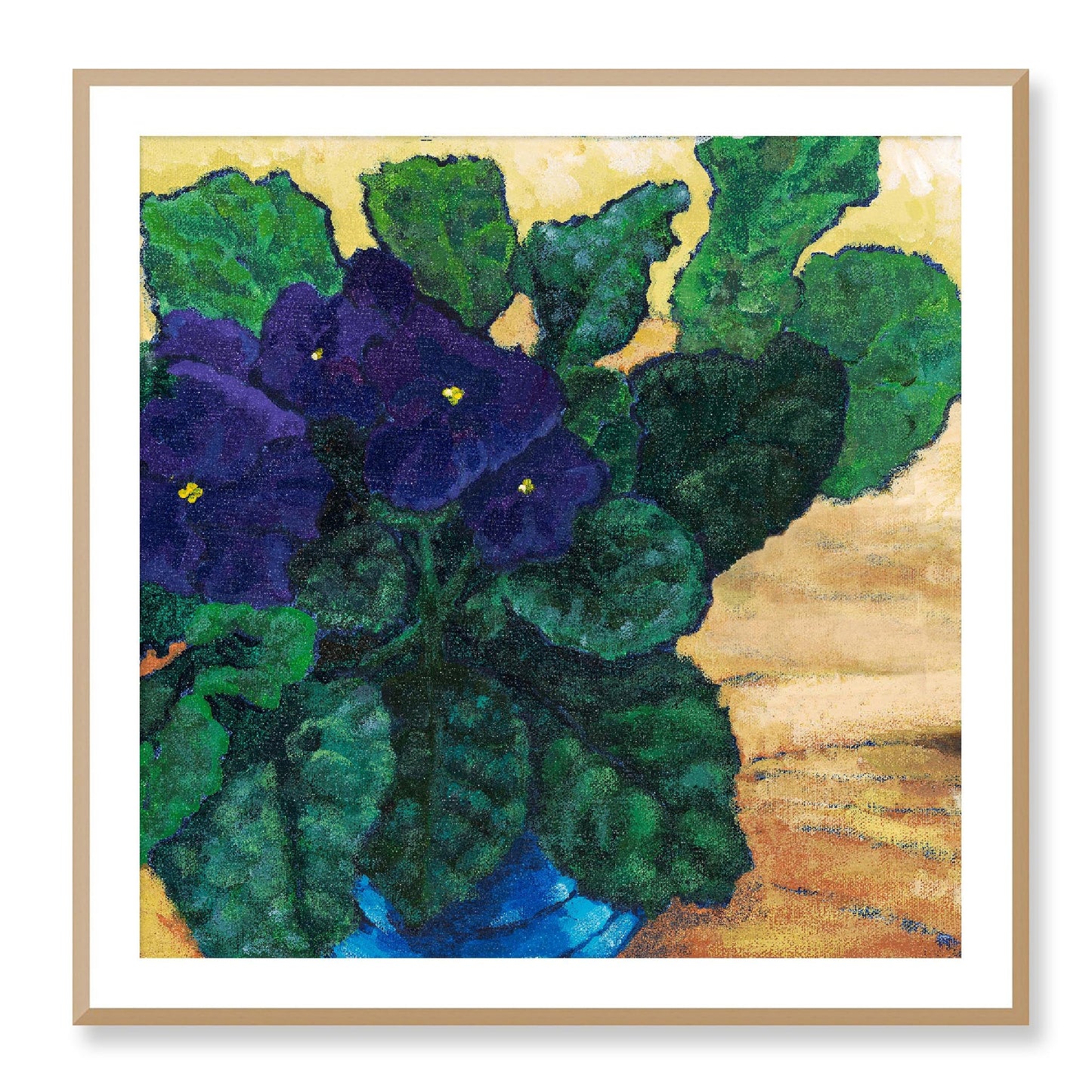 Framed Fine Art Print, White Mat - 12x12 16x16 20x20 24x24 28x28 32x32 36x36 40x40 inches | African Violets in Acrylic, FPS-1090, Prints, Fine art, White Frame, 91 x 91 cm ,36 x 36 inches