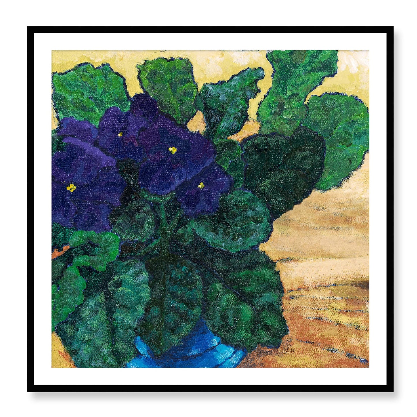 Framed Fine Art Print, White Mat - 12x12 16x16 20x20 24x24 28x28 32x32 36x36 40x40 inches | African Violets in Acrylic, FPS-1090, Prints, Fine art, Black Frame, 102 x 102 cm ,40 x 40 inches