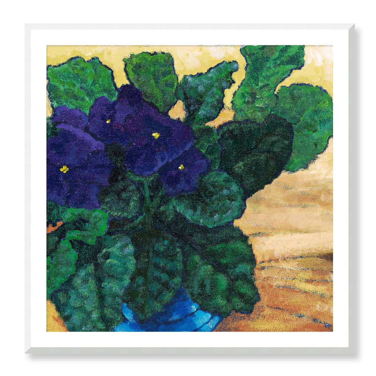 Framed Fine Art Print, White Mat - 12x12 16x16 20x20 24x24 28x28 32x32 36x36 40x40 inches | African Violets in Acrylic, FPS-1090, Prints, Fine art, Natural Frame, 102 x 102 cm ,40 x 40 inches