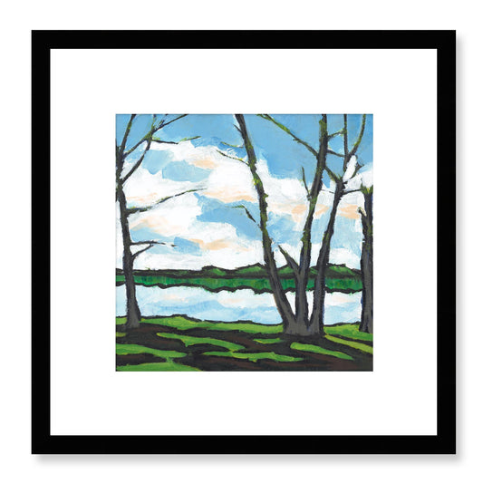 Framed Fine Art Print, White Mat - 12x12 16x16 20x20 24x24 28x28 32x32 36x36 40x40 inches | Lakeshore in Acrylic, FPS-1101, Prints, Fine art, Black Frame, 30 x 30 cm ,12 x 12 inches