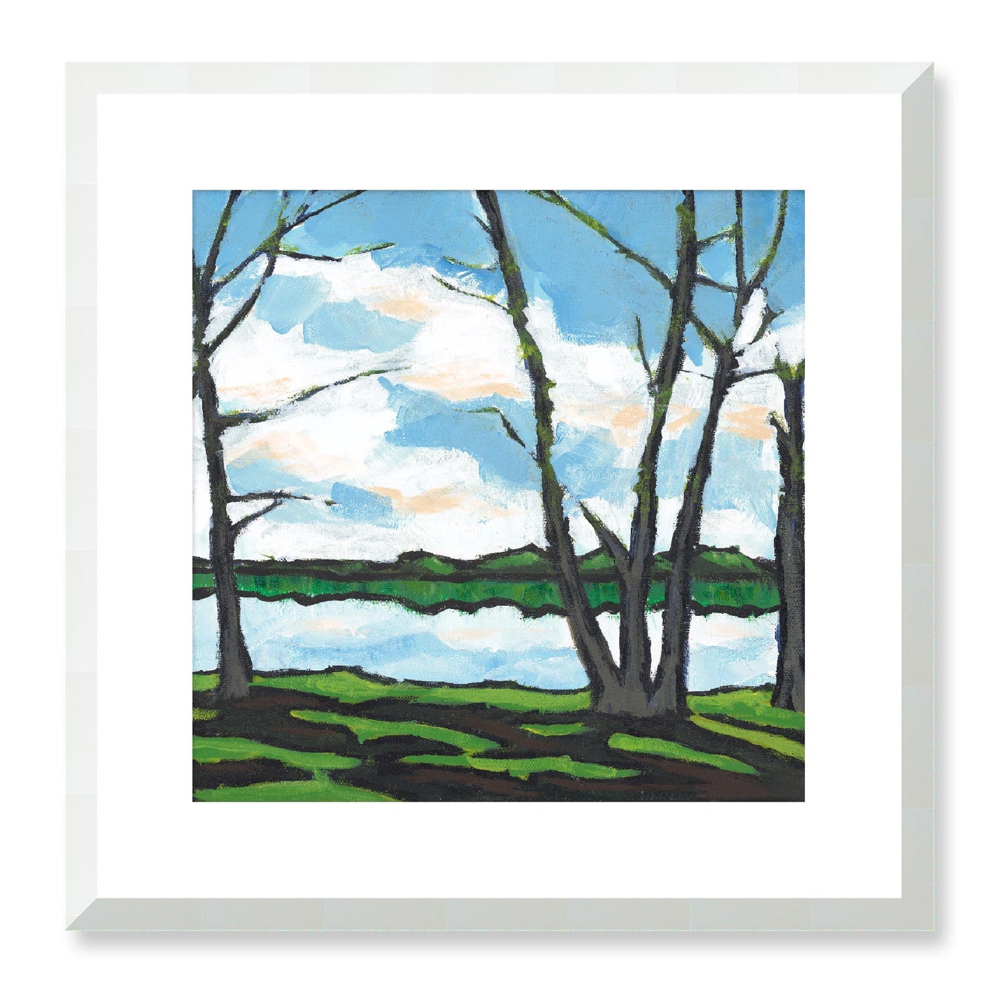 Framed Fine Art Print, White Mat - 12x12 16x16 20x20 24x24 28x28 32x32 36x36 40x40 inches | Lakeshore in Acrylic, FPS-1101, Prints, Fine art, White Frame, 41 x 41 cm ,16 x 16 inches