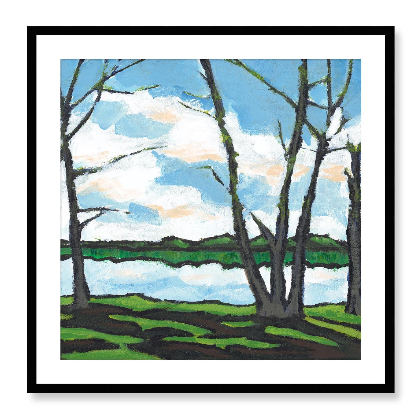 Framed Fine Art Print, White Mat - 12x12 16x16 20x20 24x24 28x28 32x32 36x36 40x40 inches | Lakeshore in Acrylic, FPS-1101, Prints, Fine art, White Frame, 71 x 71 cm ,28 x 28 inches