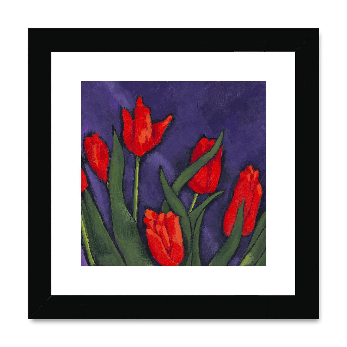 Framed Fine Art Print, White Mat,Red Tulips in Acrylic, FPS-1111, 8"x8", Black Frame