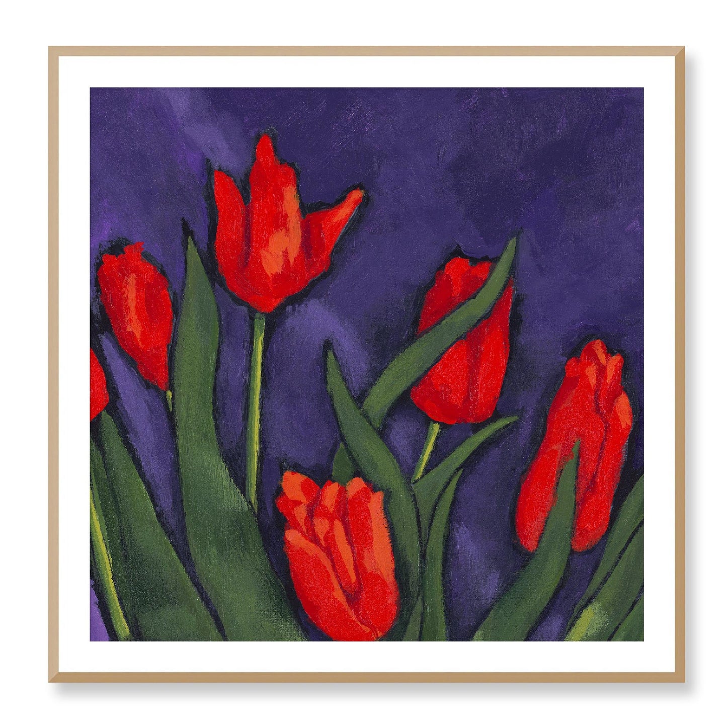 Framed Fine Art Print, White Mat - 12x12 16x16 20x20 24x24 28x28 32x32 36x36 40x40 inches | Red Tulips in Acrylic, FPS-1111, Prints, Fine art, White Frame, 102 x 102 cm ,40 x 40 inches