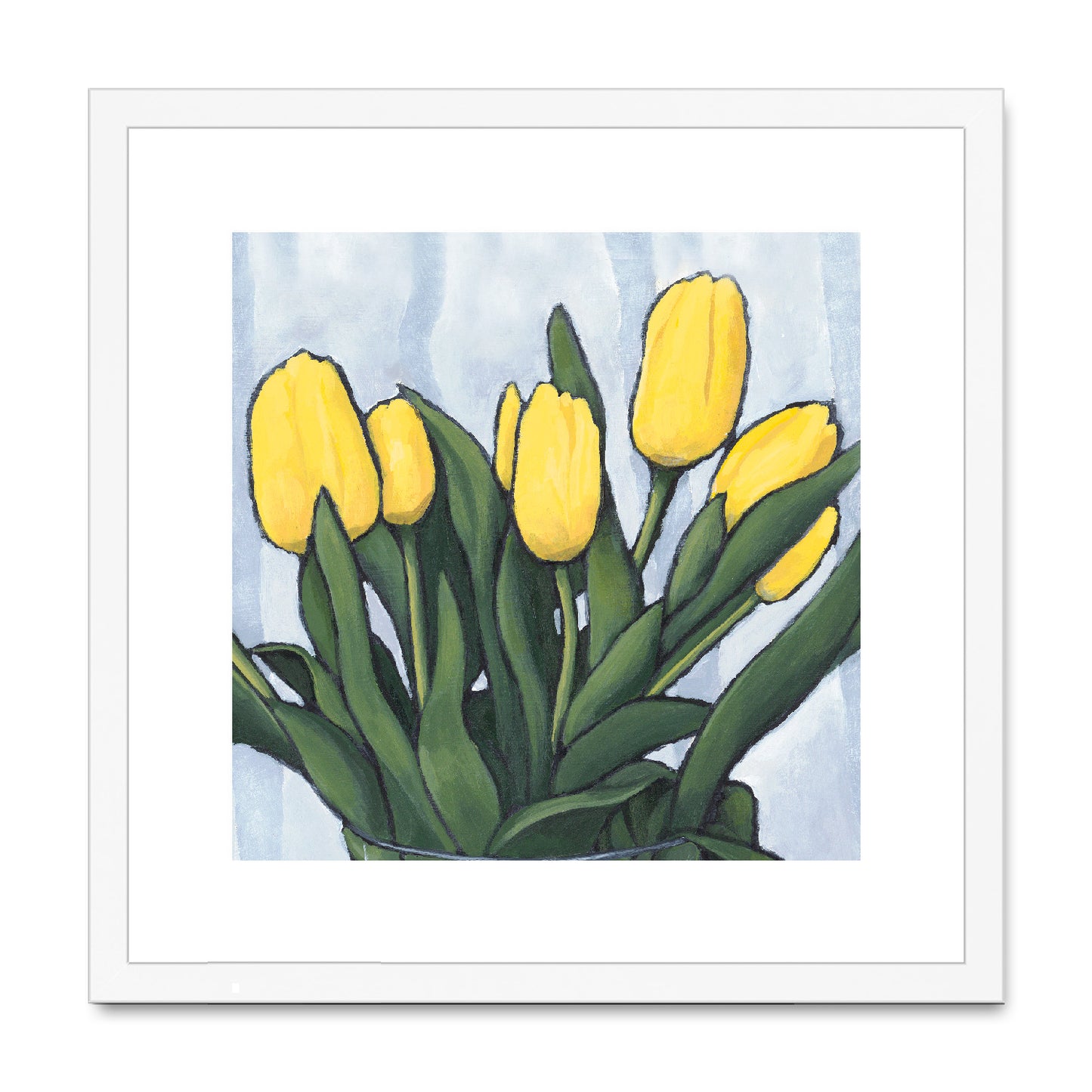 Framed Fine Art Print, White Mat,Yellow Tulips in Acrylic, FPS-1120, 16"x16", White Frame