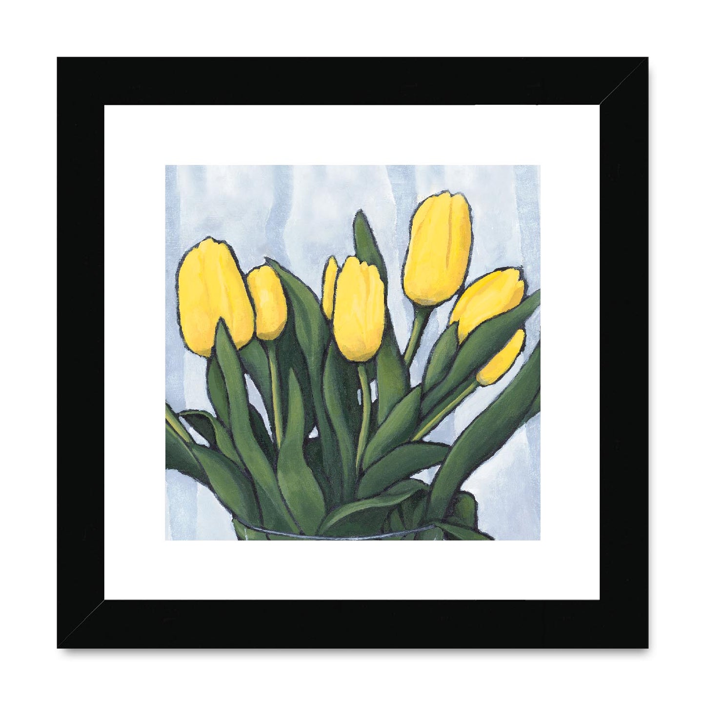 Framed Fine Art Print, White Mat,Yellow Tulips in Acrylic, FPS-1120, 8"x8", Black Frame