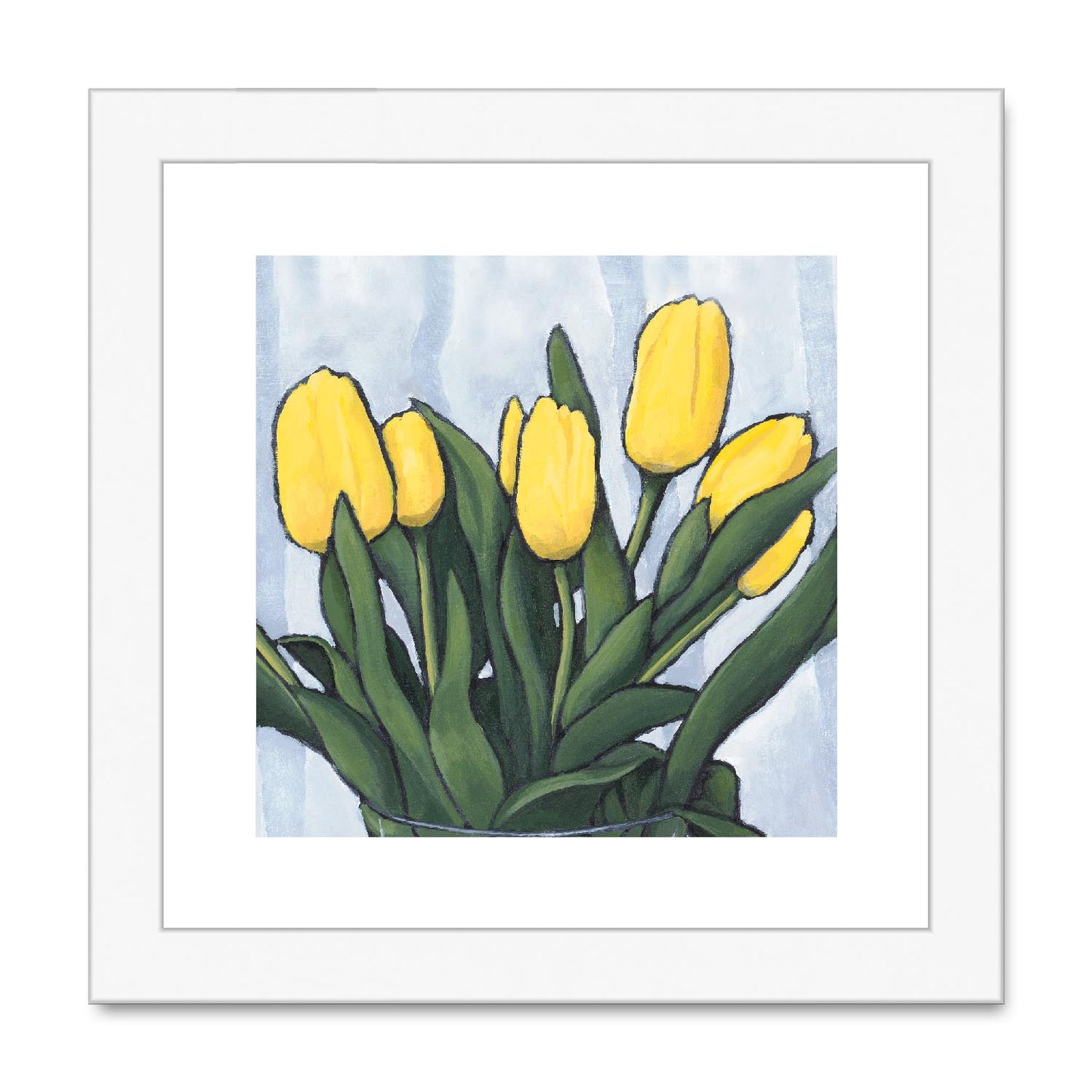 Framed Fine Art Print, White Mat,Yellow Tulips in Acrylic, FPS-1120, 8"x8", White Frame