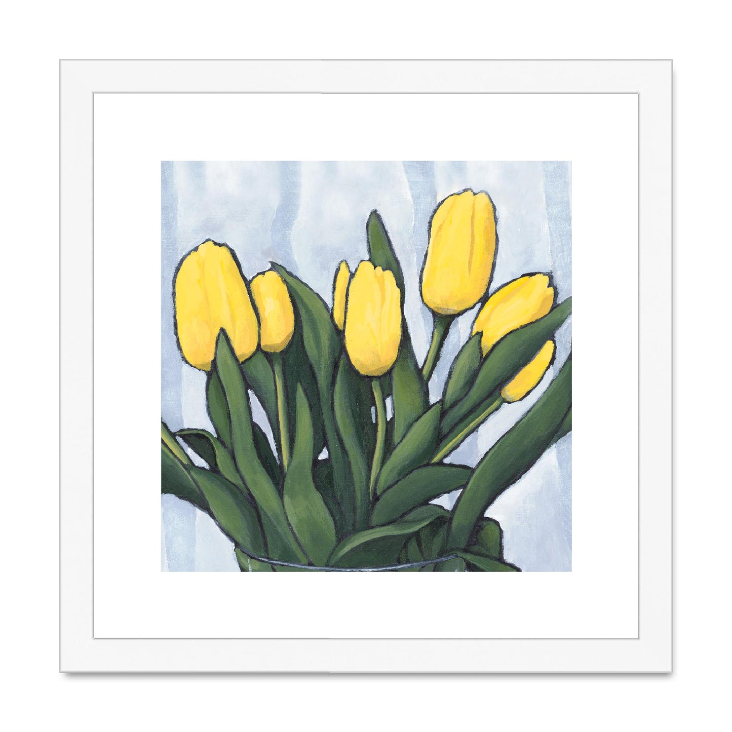 Framed Fine Art Print, White Mat,Yellow Tulips in Acrylic, FPS-1120, 12"x12", White Frame