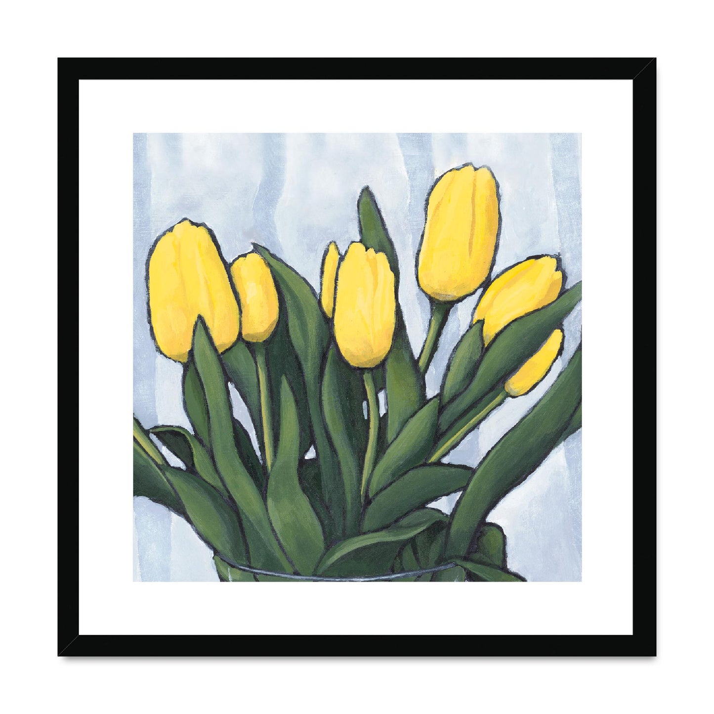 Framed Fine Art Print, White Mat,Yellow Tulips in Acrylic, FPS-1120, 20"x20", Black Frame