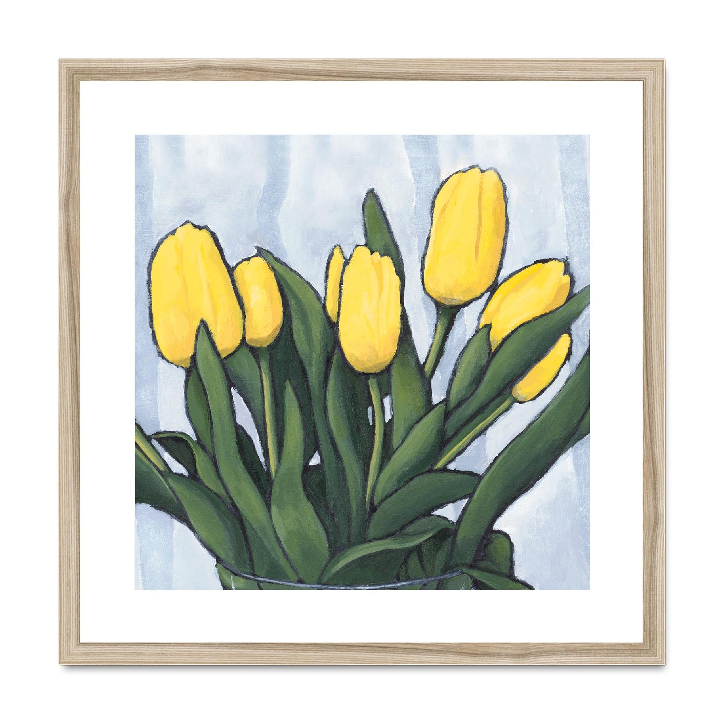 Framed Fine Art Print, White Mat,Yellow Tulips in Acrylic, FPS-1120, 20"x20", Natural Frame