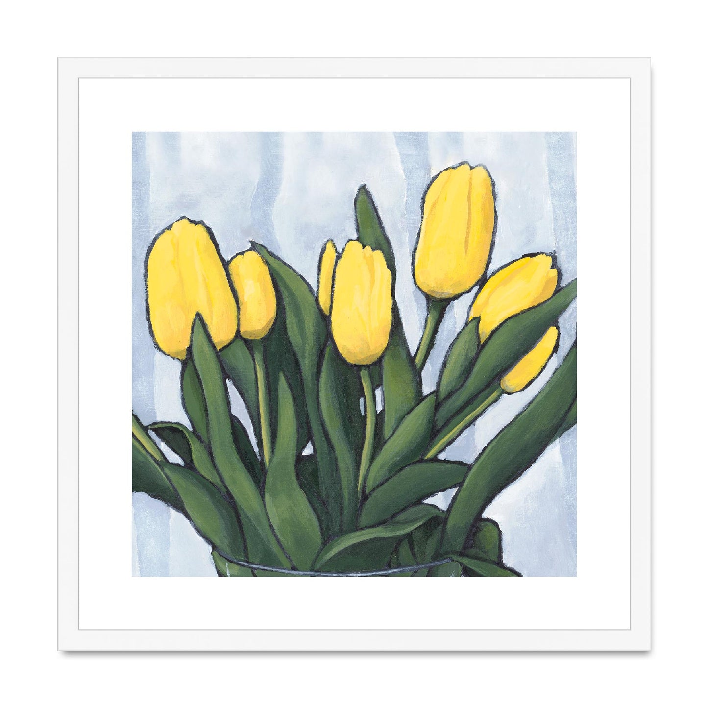 Framed Fine Art Print, White Mat,Yellow Tulips in Acrylic, FPS-1120, 20"x20", White Frame