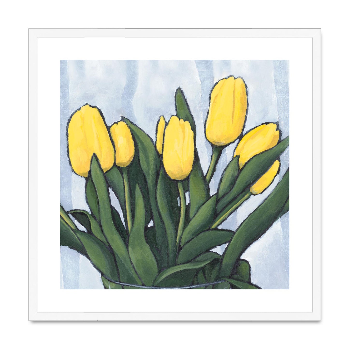 Framed Fine Art Print, White Mat,Yellow Tulips in Acrylic, FPS-1120, 24"x24", White Frame