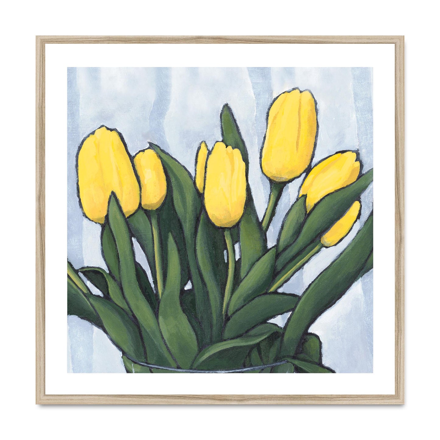 Framed Fine Art Print, White Mat,Yellow Tulips in Acrylic, FPS-1120, 28"x28", Natural Frame