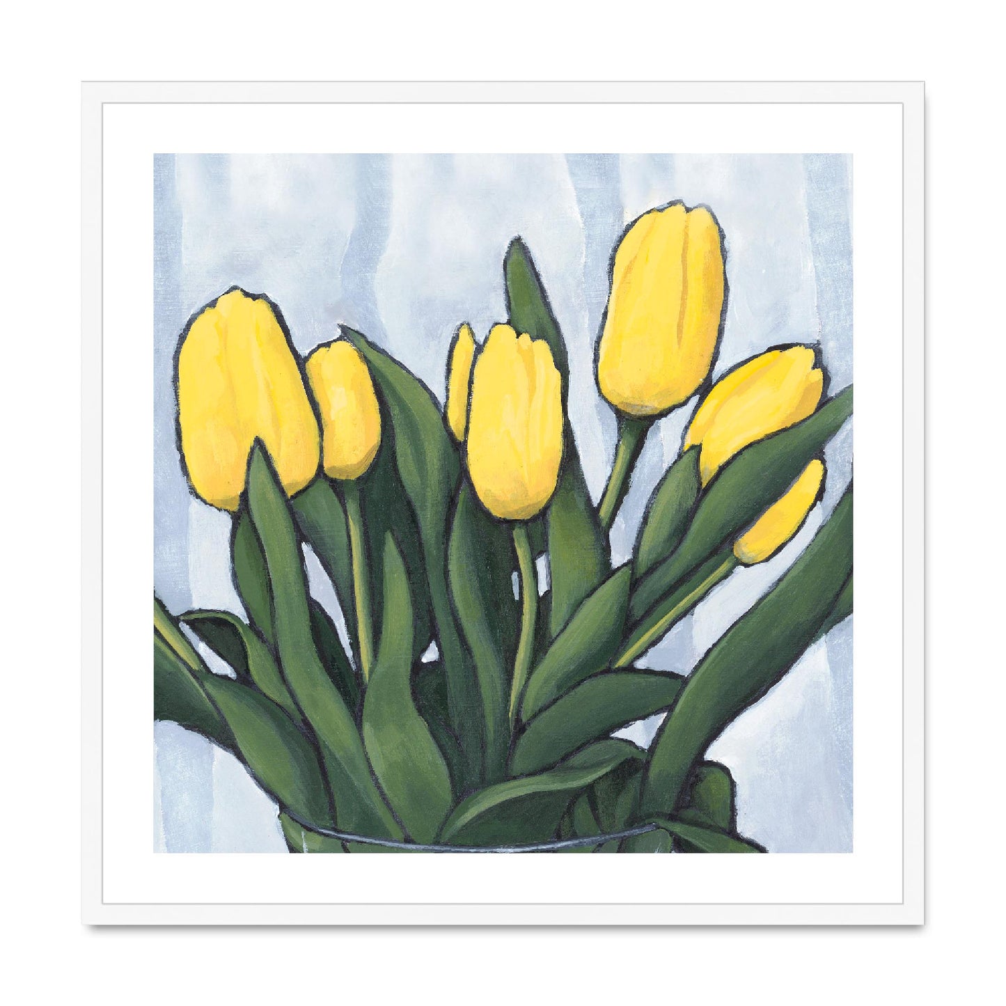Framed Fine Art Print, White Mat,Yellow Tulips in Acrylic, FPS-1120, 28"x28", White Frame