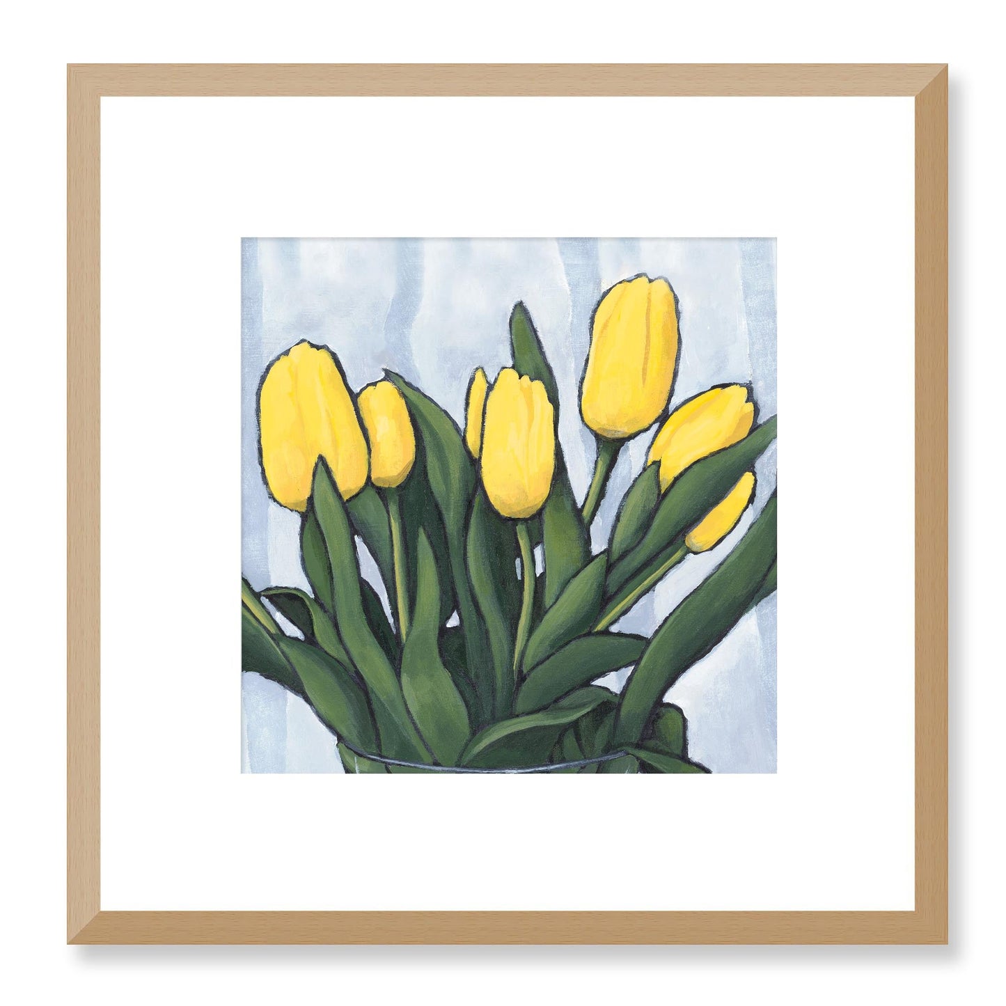 Framed Fine Art Print, White Mat - 12x12 16x16 20x20 24x24 28x28 32x32 inches | Yellow Tulips in Acrylic, FPS-1120, Prints, Fine art, Natural Frame, 30 x 30 cm ,12 x 12 inches