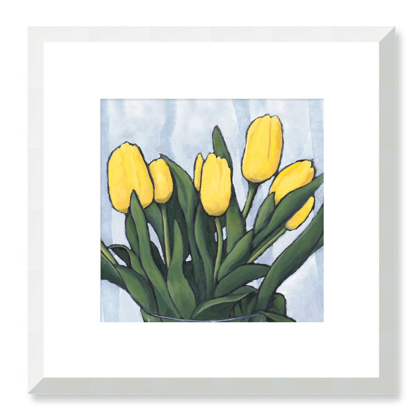 Framed Fine Art Print, White Mat - 12x12 16x16 20x20 24x24 28x28 32x32 inches | Yellow Tulips in Acrylic, FPS-1120, Prints, Fine art, White Frame, 30 x 30 cm ,12 x 12 inches