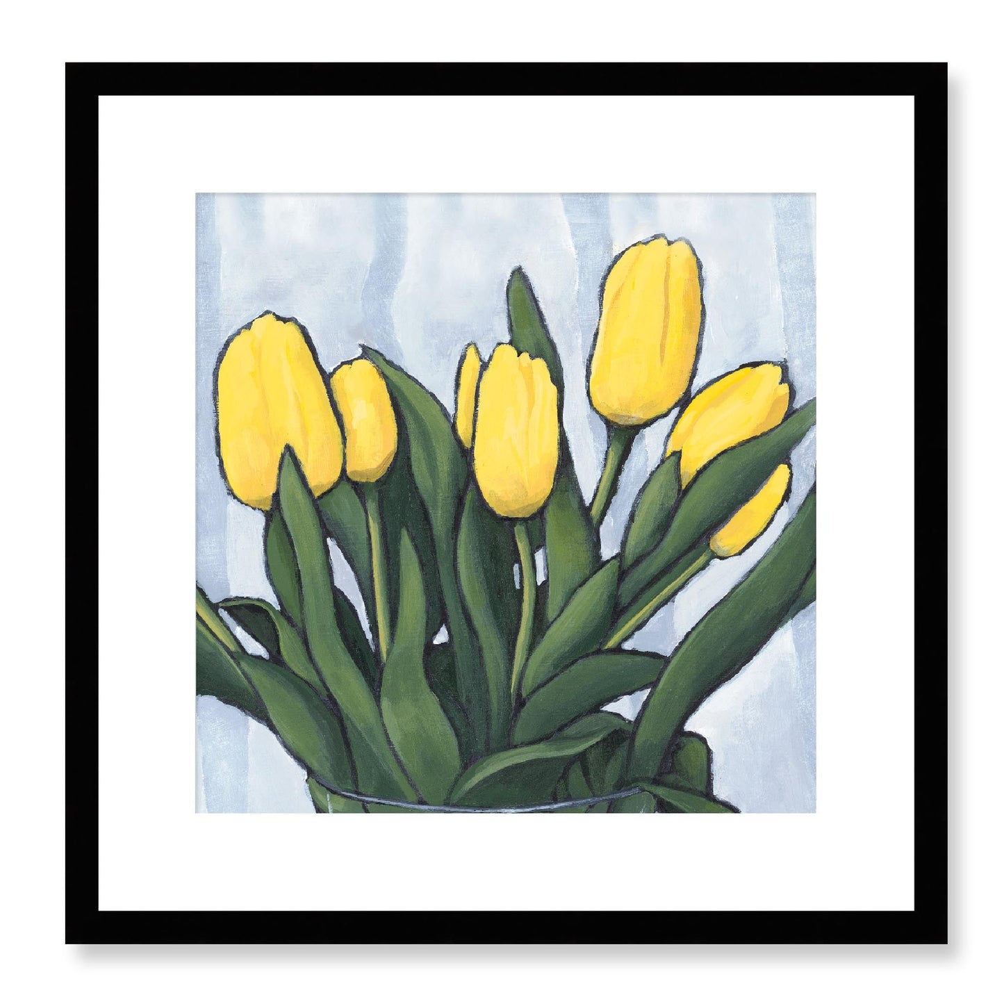 Framed Fine Art Print, White Mat - 12x12 16x16 20x20 24x24 28x28 32x32 inches | Yellow Tulips in Acrylic, FPS-1120, Prints, Fine art, Black Frame, 41 x 41 cm ,16 x 16 inches