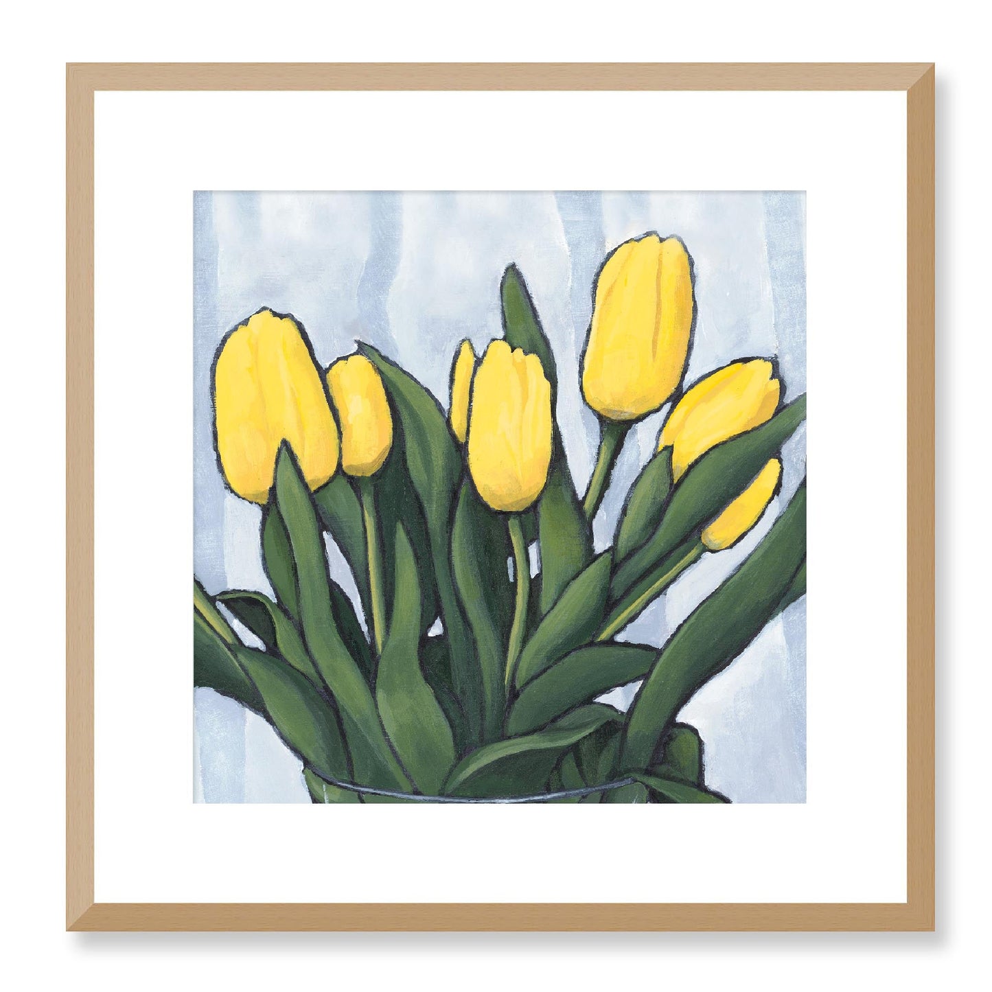 Framed Fine Art Print, White Mat - 12x12 16x16 20x20 24x24 28x28 32x32 inches | Yellow Tulips in Acrylic, FPS-1120, Prints, Fine art, Natural Frame, 41 x 41 cm ,16 x 16 inches