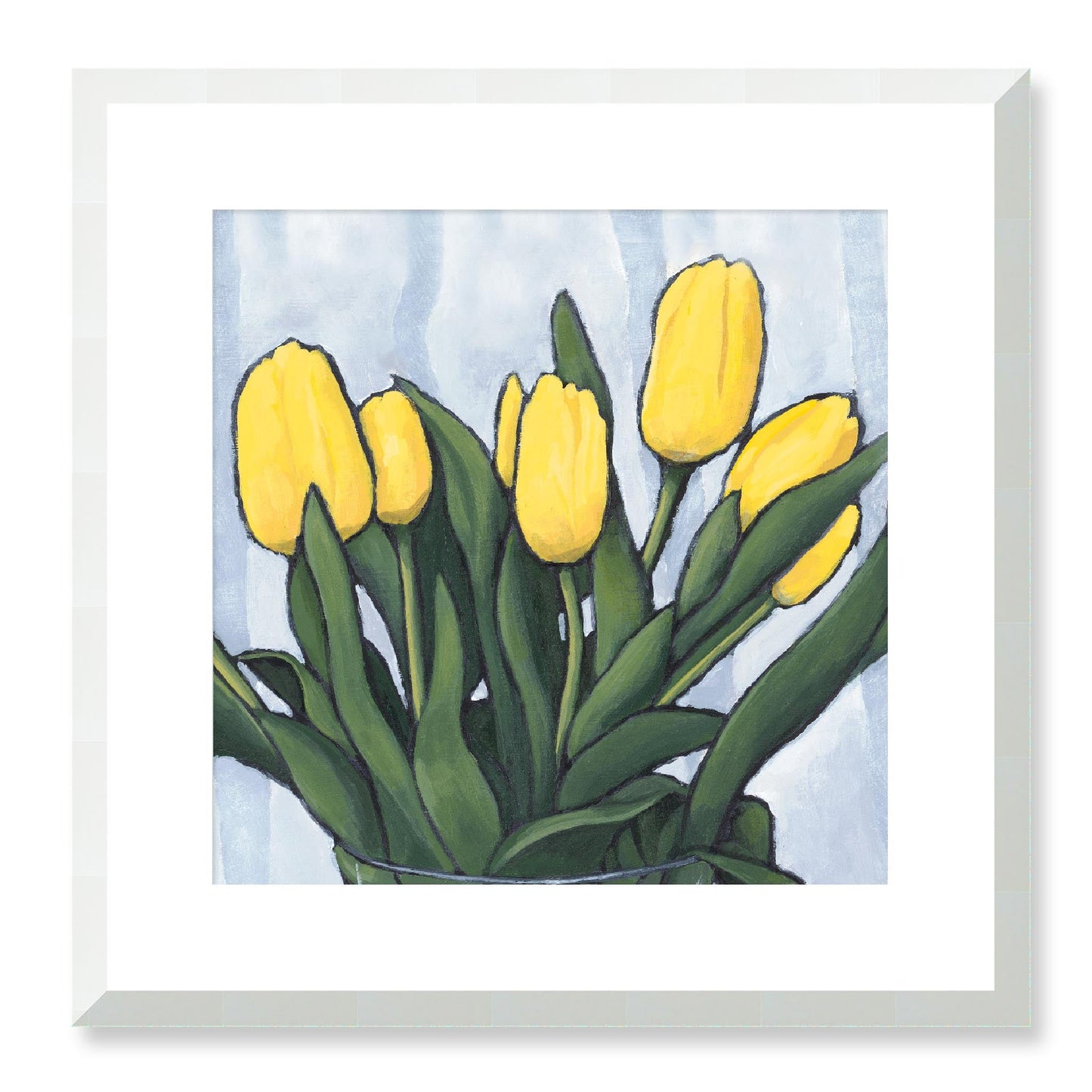 Framed Fine Art Print, White Mat - 12x12 16x16 20x20 24x24 28x28 32x32 inches | Yellow Tulips in Acrylic, FPS-1120, Prints, Fine art, White Frame, 41 x 41 cm ,16 x 16 inches