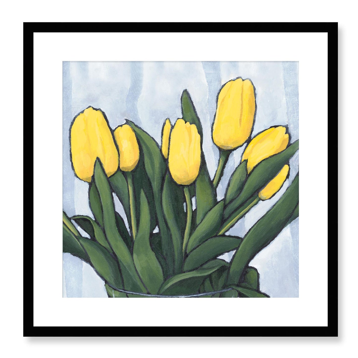 Framed Fine Art Print, White Mat - 12x12 16x16 20x20 24x24 28x28 32x32 inches | Yellow Tulips in Acrylic, FPS-1120, Prints, Fine art, Black Frame, 51 x 51 cm ,20 x 20 inches