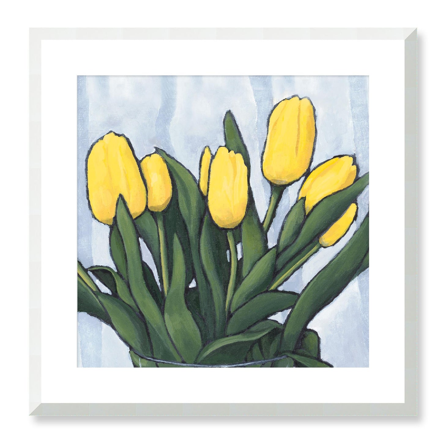 Framed Fine Art Print, White Mat - 12x12 16x16 20x20 24x24 28x28 32x32 inches | Yellow Tulips in Acrylic, FPS-1120, Prints, Fine art, White Frame, 51 x 51 cm ,20 x 20 inches