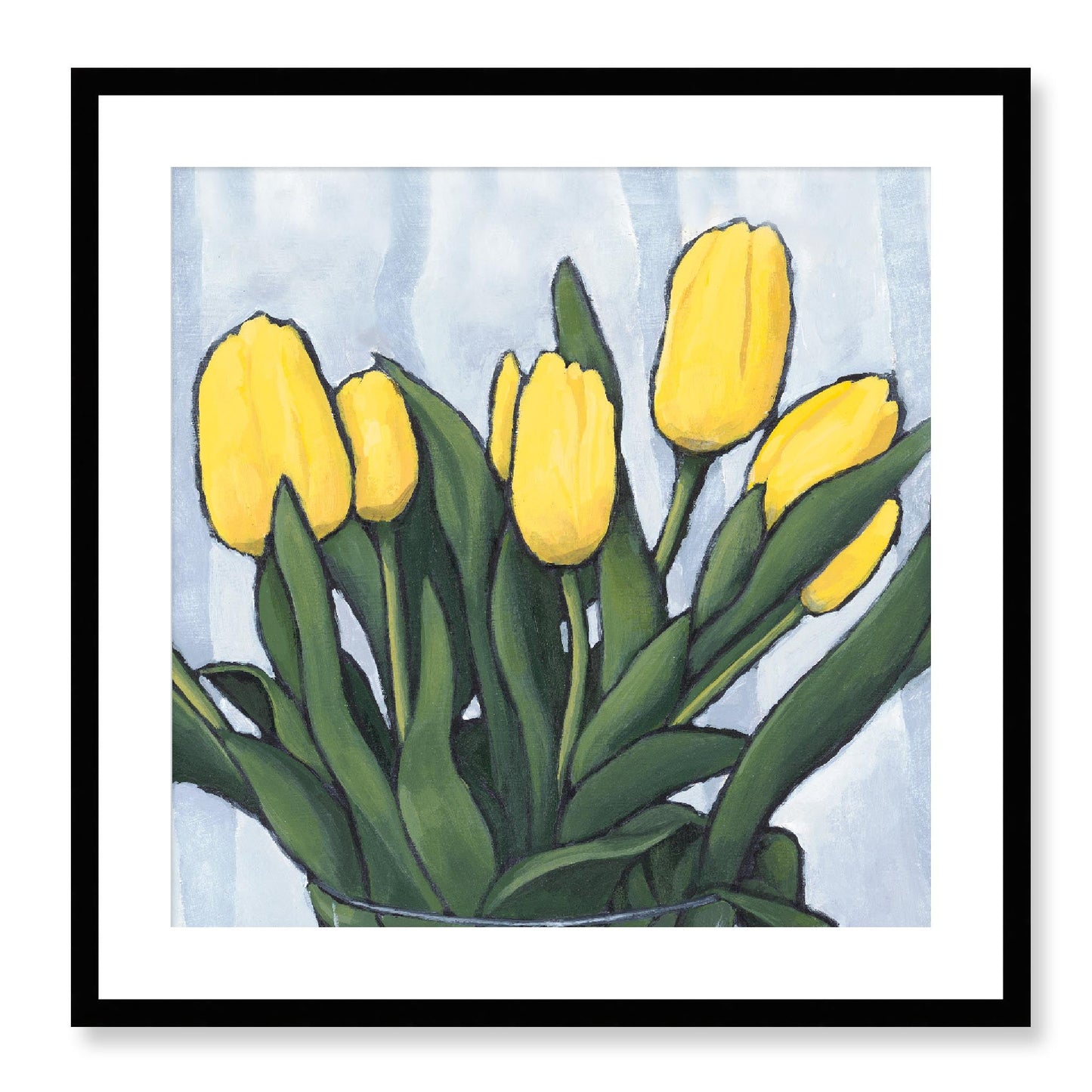 Framed Fine Art Print, White Mat - 12x12 16x16 20x20 24x24 28x28 32x32 inches | Yellow Tulips in Acrylic, FPS-1120, Prints, Fine art, Black Frame, 61 x 61 cm ,24 x 24 inches