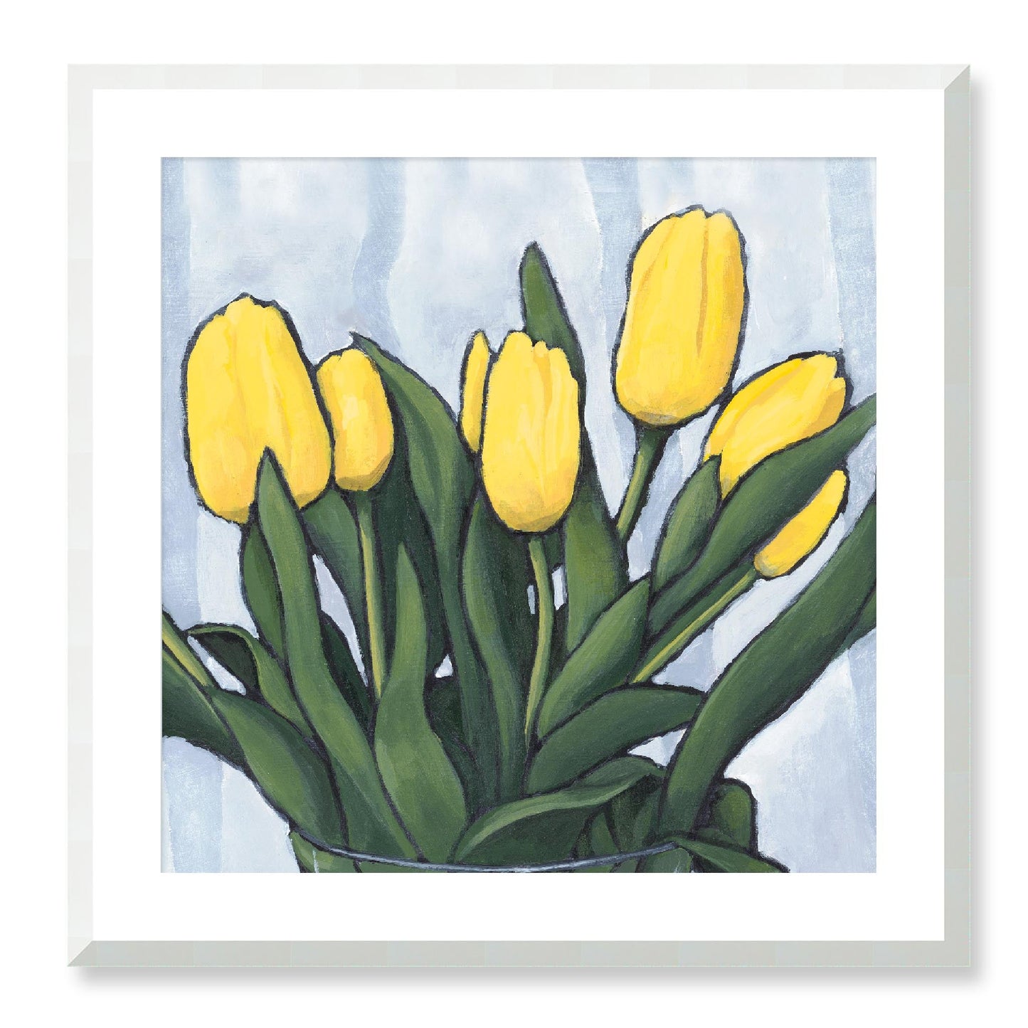 Framed Fine Art Print, White Mat - 12x12 16x16 20x20 24x24 28x28 32x32 inches | Yellow Tulips in Acrylic, FPS-1120, Prints, Fine art, White Frame, 61 x 61 cm ,24 x 24 inches
