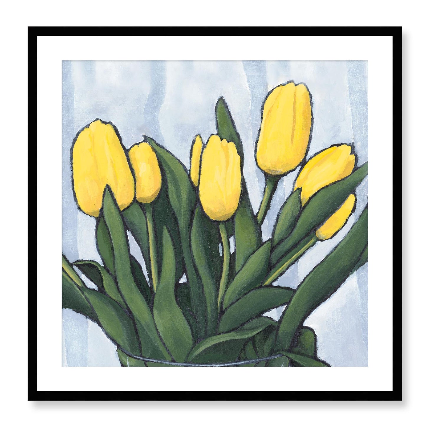Framed Fine Art Print, White Mat - 12x12 16x16 20x20 24x24 28x28 32x32 inches | Yellow Tulips in Acrylic, FPS-1120, Prints, Fine art, Black Frame, 71 x 71 cm ,28 x 28 inches