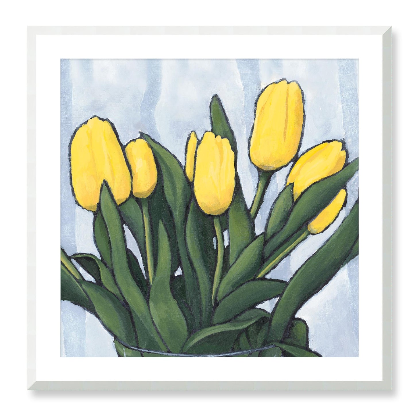 Framed Fine Art Print, White Mat - 12x12 16x16 20x20 24x24 28x28 32x32 inches | Yellow Tulips in Acrylic, FPS-1120, Prints, Fine art, White Frame, 71 x 71 cm ,28 x 28 inches