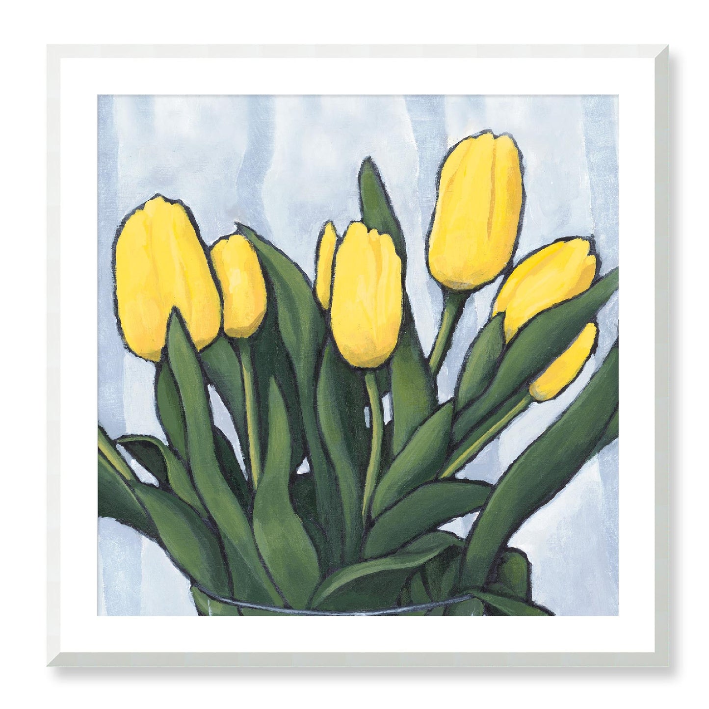 Framed Fine Art Print, White Mat - 12x12 16x16 20x20 24x24 28x28 32x32 inches | Yellow Tulips in Acrylic, FPS-1120, Prints, Fine art, White Frame, 81 x 81 cm ,32 x 32 inches