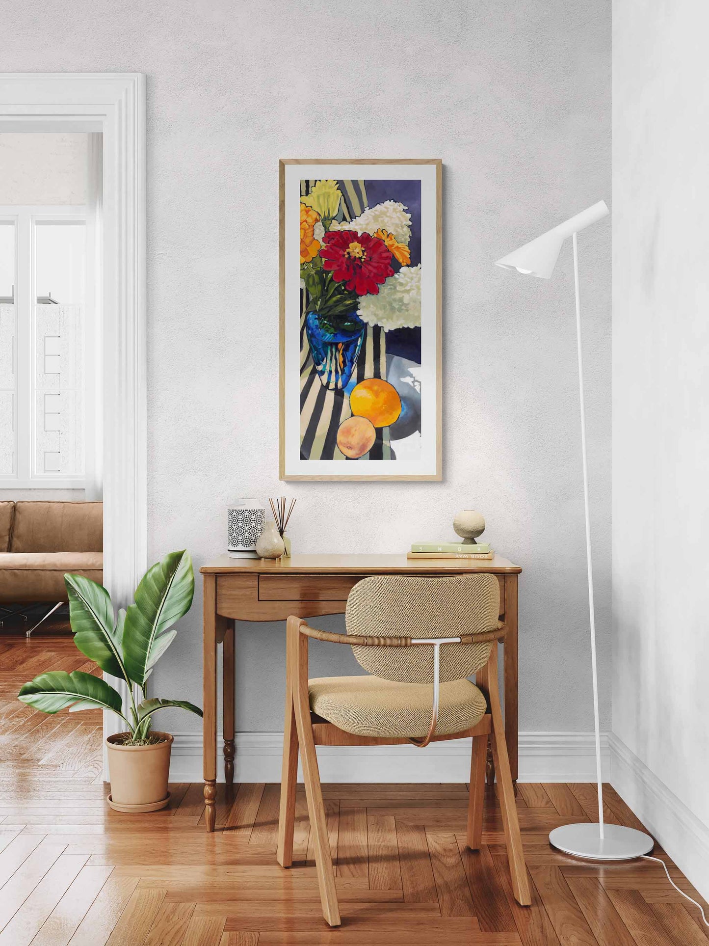 Framed Fine Art Print, White Mat - 16x32 inches | Hydrangeas & Zinnias, FPT-1030-001